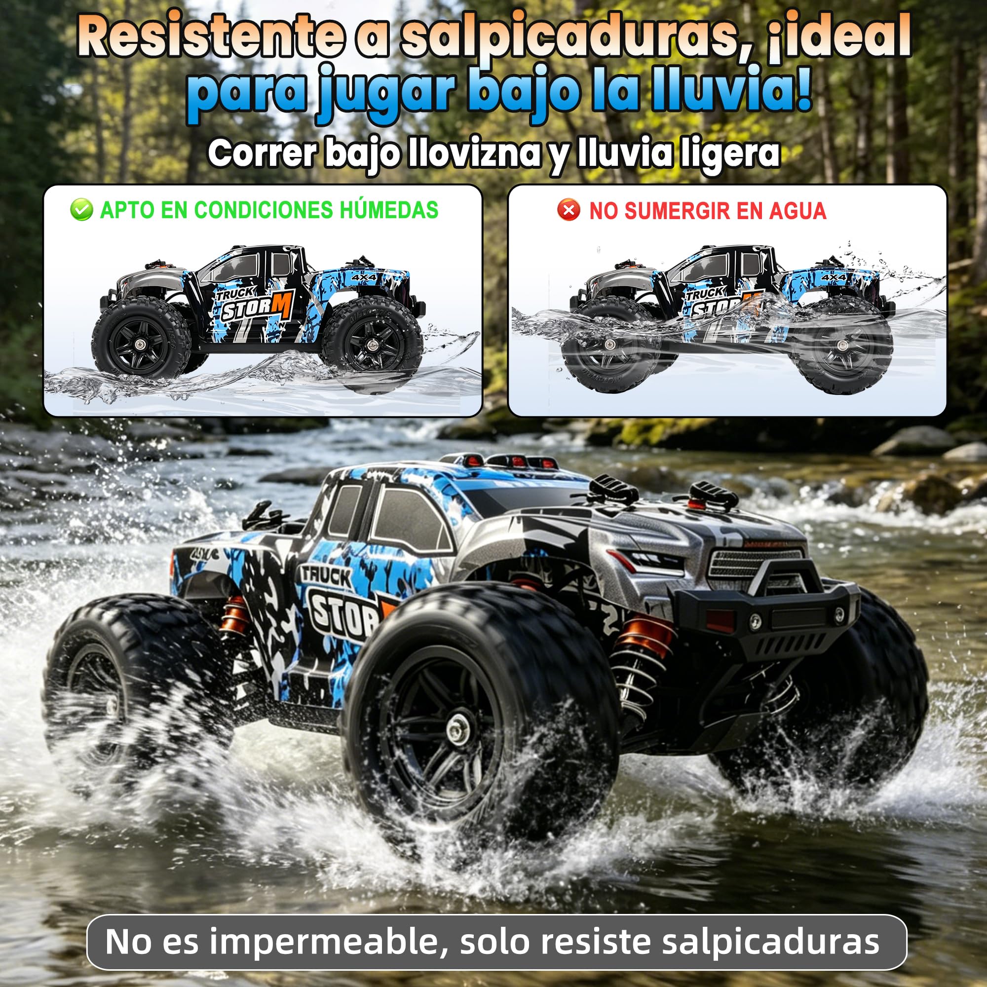 Coche teledirigido – 1:18 Rc Auto 40 KMH de alta velocidad 4WD 2,4 GHz camión de control remoto todoterreno con dos baterías recargables para adultos y niños – Azul