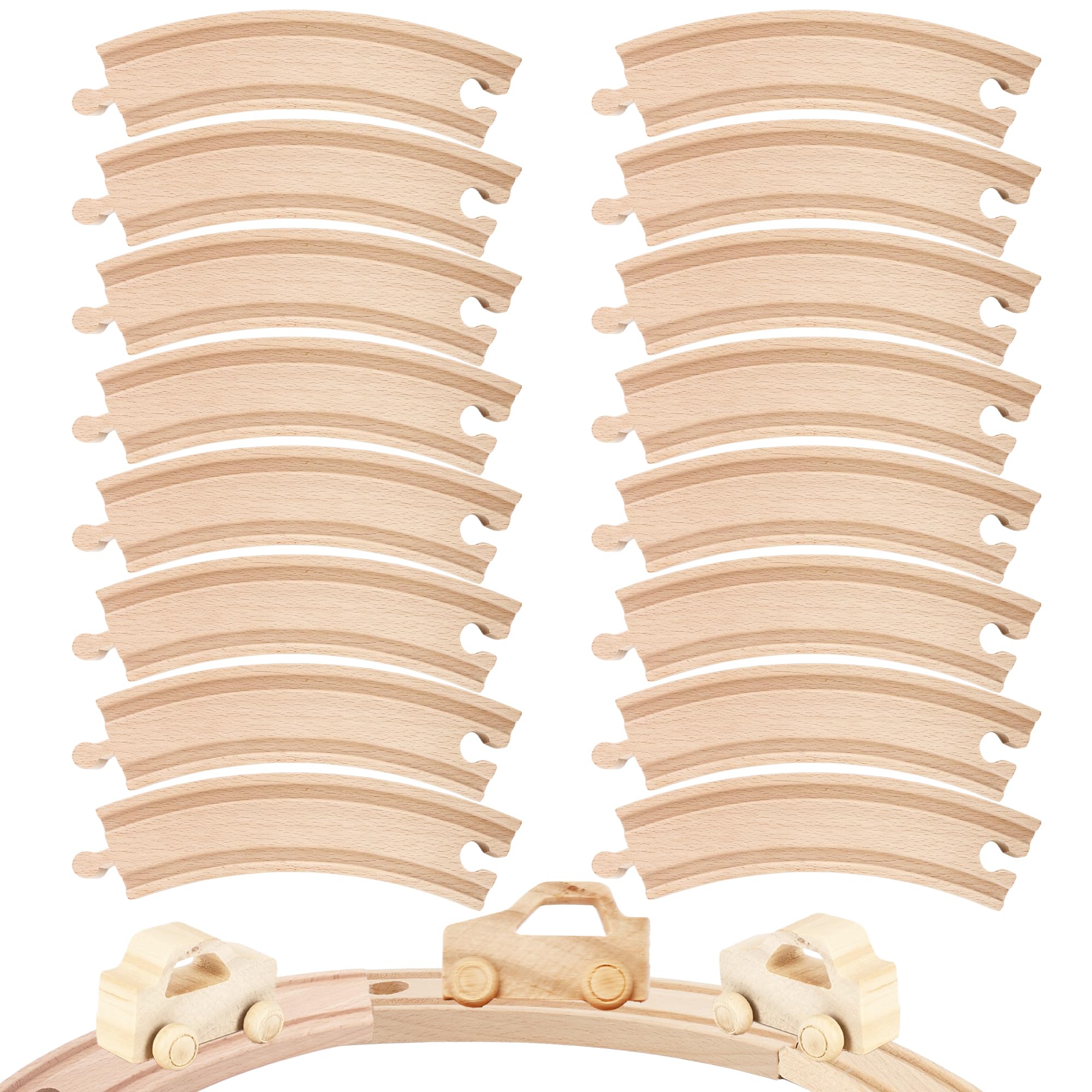 16 Pcs Curved Train Track Accessories Wooden Train Wood Track Bulk Wood Train Track Expansion Packs for Table Activities Games Most Major Toy Trains Railway