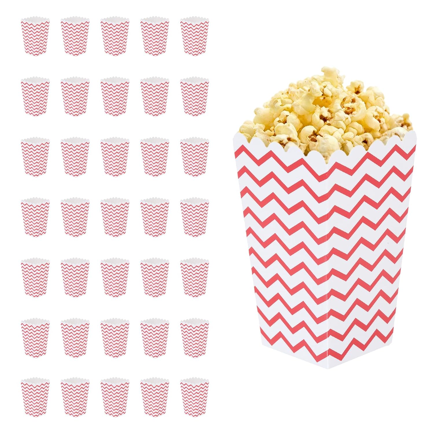uxcell 36 Pcs Popcorn Boxes, 2.8 Inch Popcorn Containers, Movie Night Supplies Cups Holders Small Wavy Pattern for Cinema Carnival Party Families Movie Theater, Red
