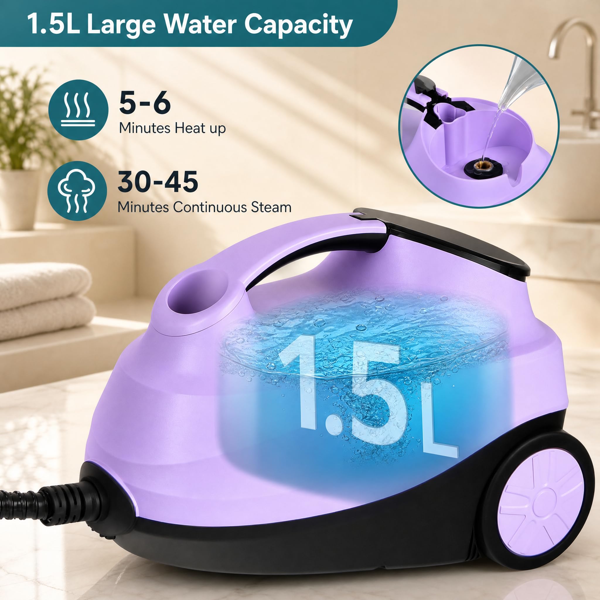 GIANTEX Pulitore a Vapore 2000W, 1,5L Serbatoio, 4 Bar, Viola