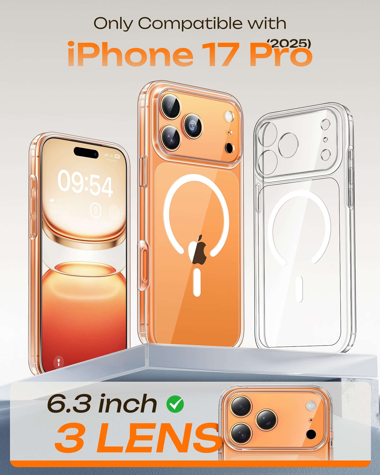 TOCOL Cover Magnetica per iPhone 17 Pro 6,3 Pollic, Compatibile con MagSafe, Protezione Fotocamera Integrata, Senza Ingiallimento, Trasparente