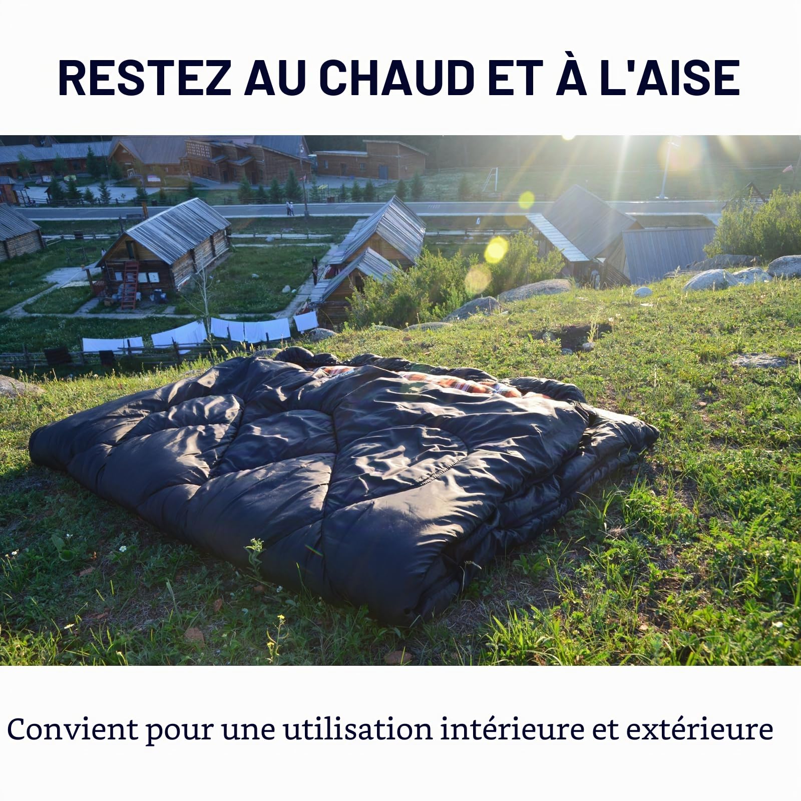 Sac de Couchage Double Adulte Flanelle Coton,2 Personnes Sac Couchage | Doublure 100% coton,Queen Size,déperlant Largepour couples ou famille camping Backpacking ou voyage,3-4 saisons temps froid