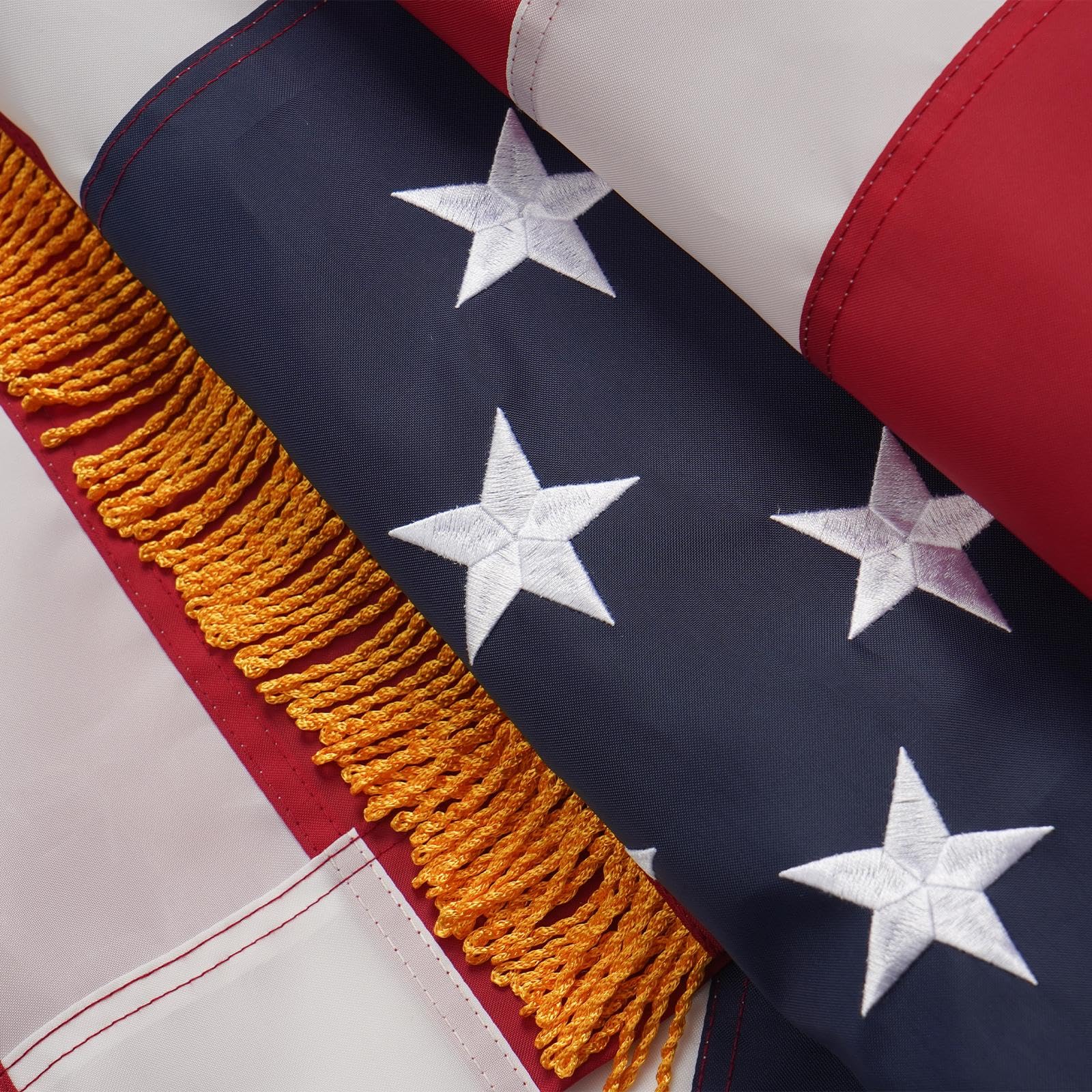 AZCOVER American Flag, 3x5 Ft USA Flag with Gold Fringe, Embroidered Sewn Stars American Flag Heavy Duty Nylon 3x5 Us Flags for Indoor
