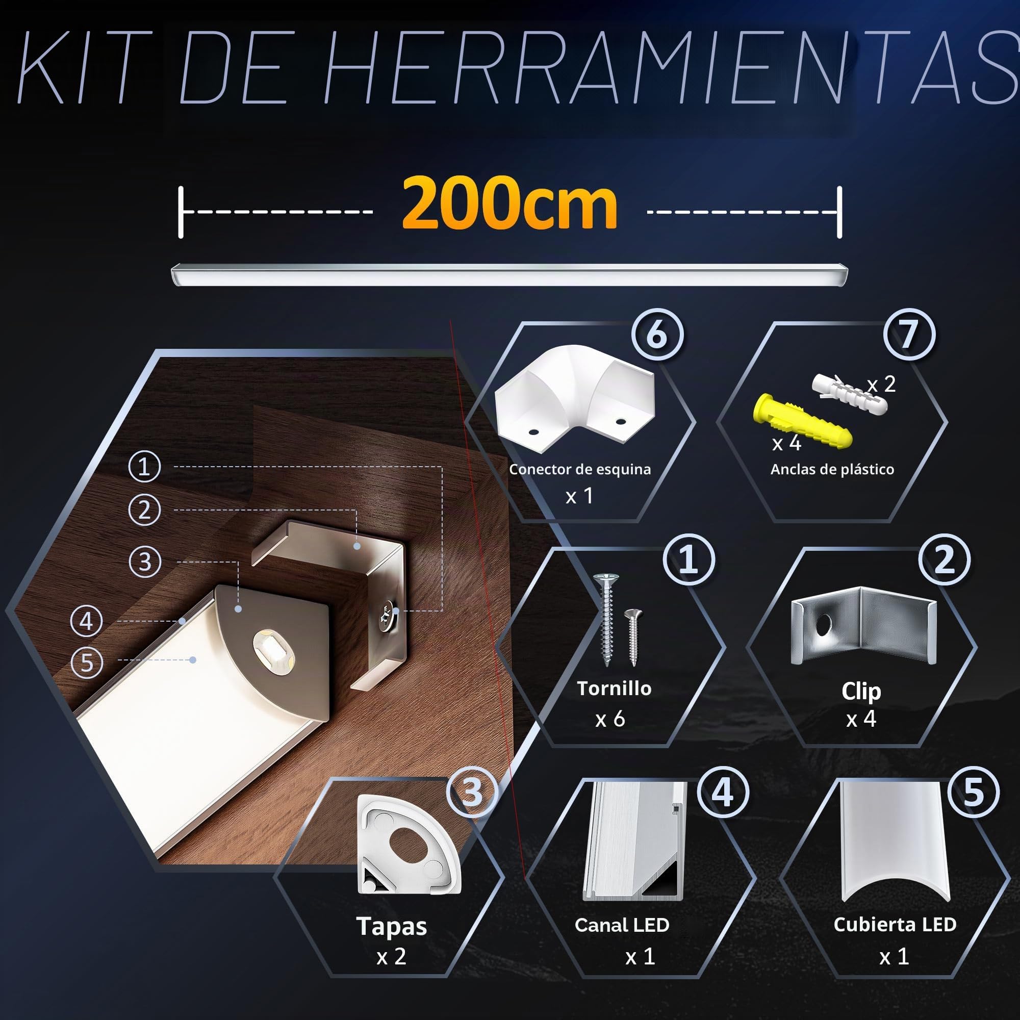 10 perfiles de esquina LED de aluminio blanco 2 m para tiras LED de 10 mm de ancho máximo, longitud 2000 x 15,8 x 15,8 mm, perfil LED de 45 grados, forma de V, perfil de esquina, canal y difusor para
