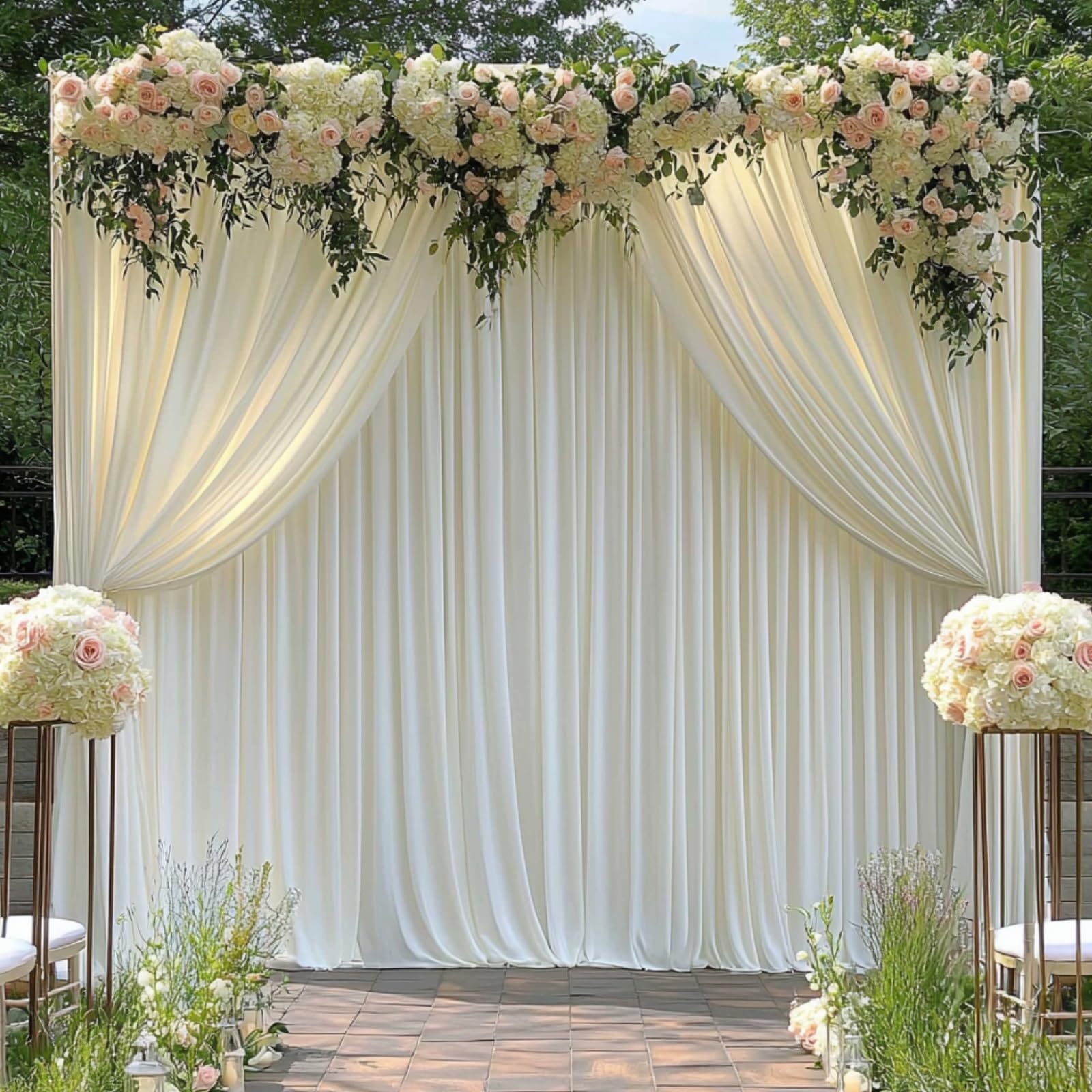 10 ft x 10 ft Wrinkle Free Ivory Backdrop Curtain for Wedding Parties, Polyester Ivory Photo Backdrop Drapes 2 Panels 5x10ft for Baby Shower