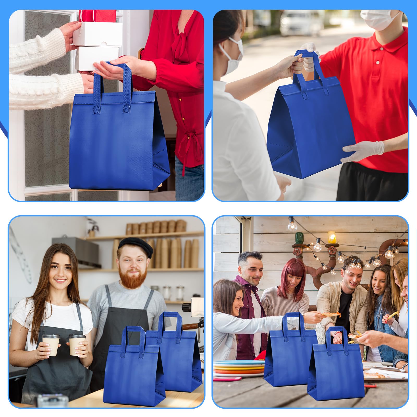 Hushee 200 bolsas aisladas para llevar con aislamiento térmico a granel, bolsas desechables de 10.24 x 11.02 x 6.69 pulgadas, para almuerzos de comestibles, alimentos congelados y calientes (azul)