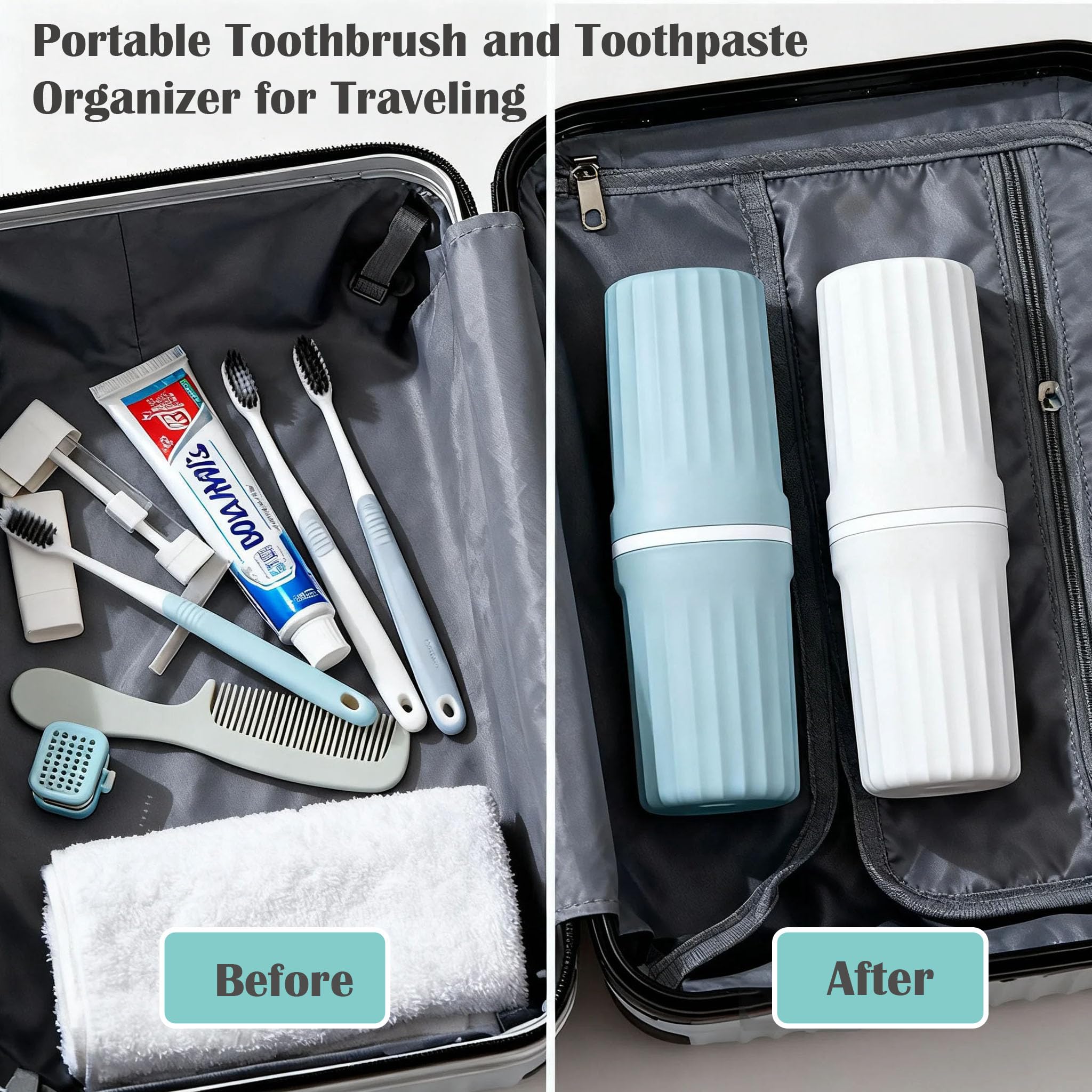 Estuche de viaje para cepillo de dientes, soporte portátil 2 en 1 para cepillo de dientes y taza de enjuague bucal, pasta de dientes de gran capacidad y taza para cepillo de dientes con tapa