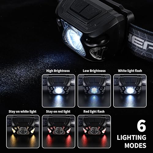 Miniatura 2 de Lámpara de cabeza para exteriores, recargable tipo C, 6 modos, más de 1000 lúmenes, linterna impermeable IPX5, iluminación continua de 12 horas,