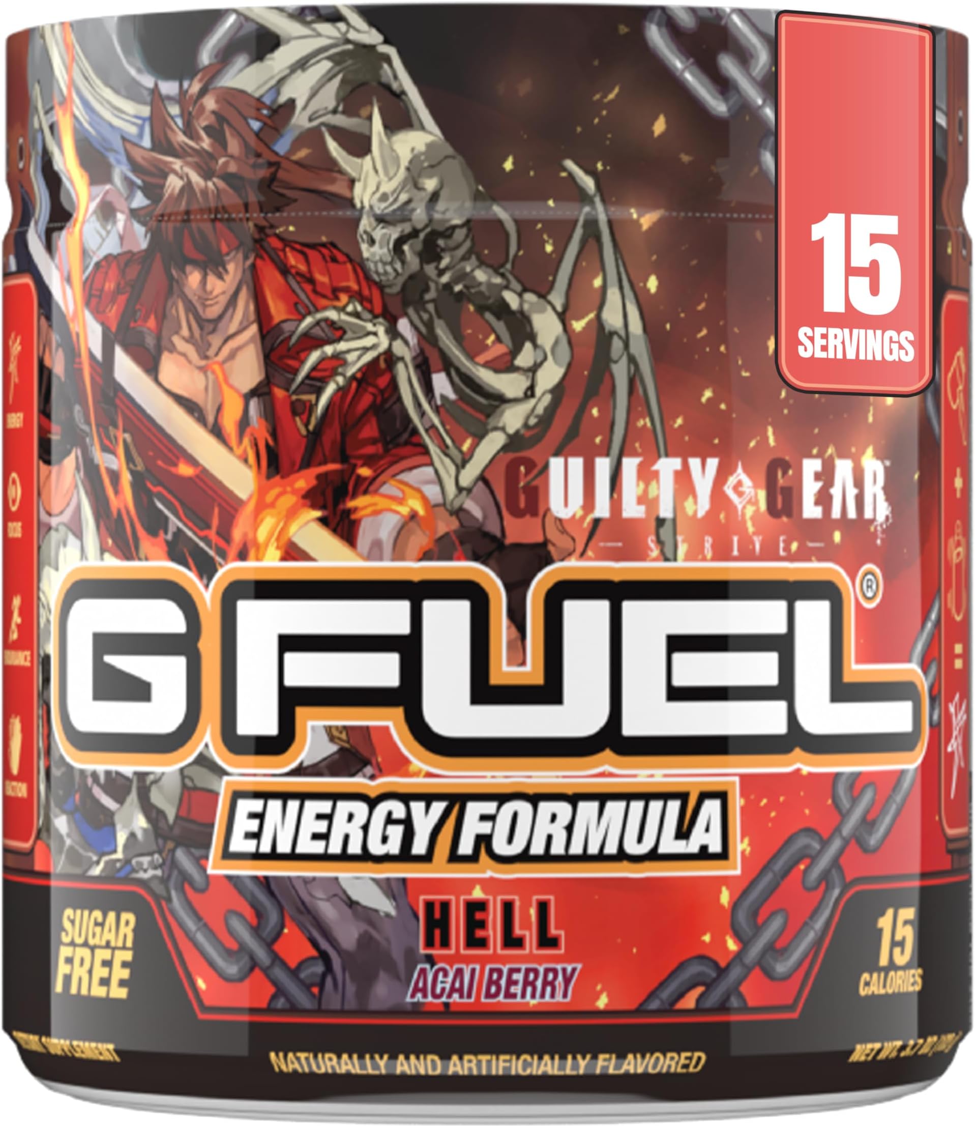 G Fuel Guilty Gear Hell Energy Drink Powder, Pre Workout Caffeine Mix for Gaming, Sugar Free Focus Amino, Vitamin + Antioxidants, 3.7oz (Acai Berry, 15 Servings)