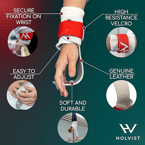 Miniatura 2 de HOLVIST Puños de gimnasia  Puños de gimnasia hechos de cuero  Empuñaduras de gimnasia para niñas de 10 a 12  Empuñaduras de gimnasia con velcro para