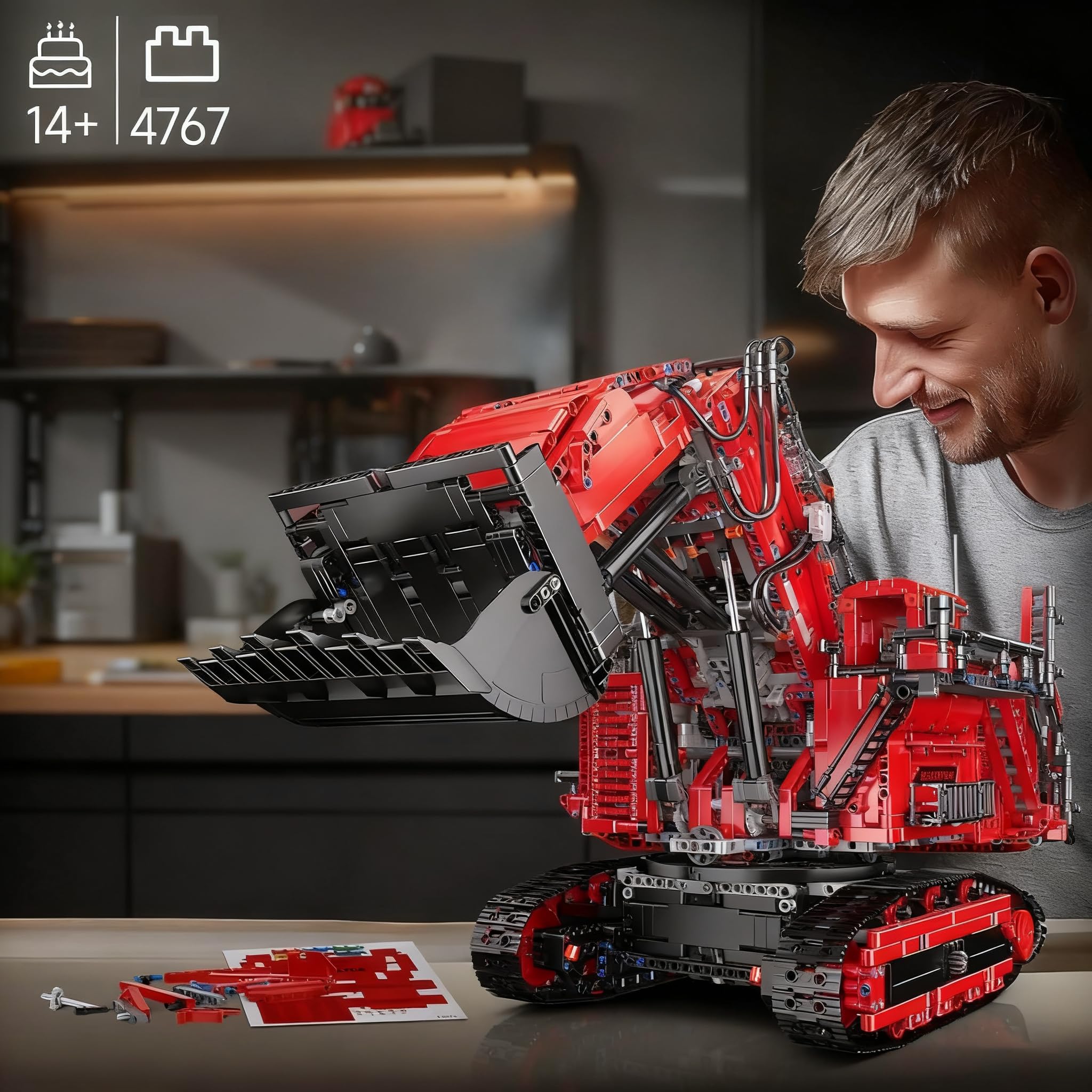 Mould King 17071 MOC Technik Ferngesteuert Bagger für RH400 Raupenbagger, Technologie Control+Excavator LKW-Modell Klemmbausteine BAUS RC Fahrzeug Klemmbausteine Bausatz （4767 Teile）