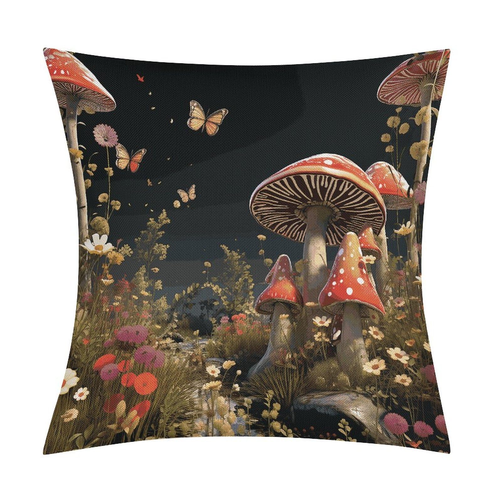 Fodpand Style Fairy Tale Mushrooms Pillow Covers 18X18 Inch, Pillow Cases Boho Farmhouse, Throw Pillow Covers For Couch Sofa Bed Spring Home Decor