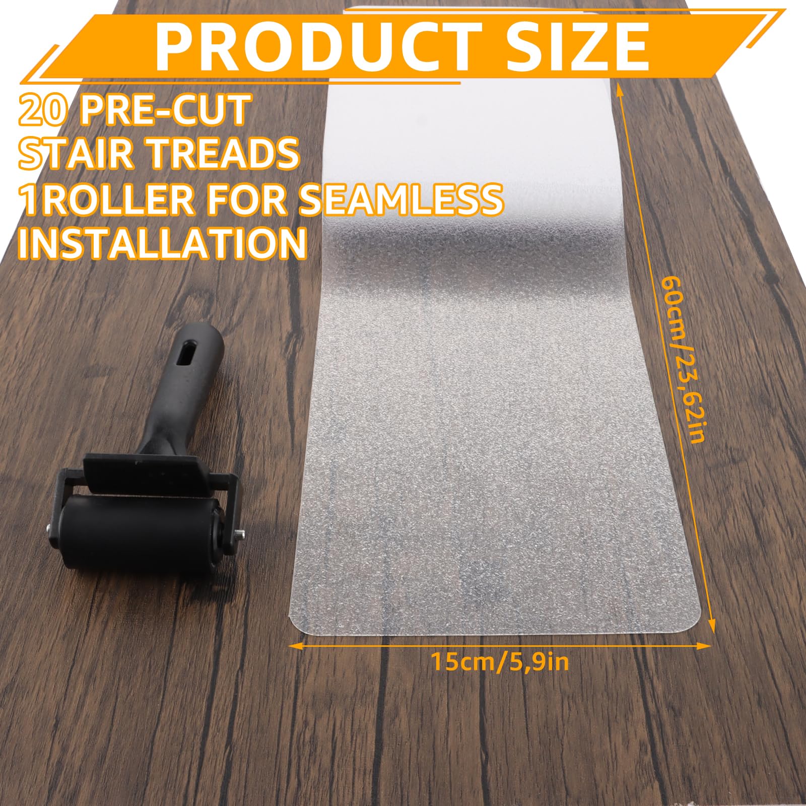 Tapis Antidérapant Pour Escalier - Lot De 15 Bandes Transparentes 10x60 Cm | Autoadhésif, Facile à Nettoyer, Pour Bois, Carrelage, Moquette - 5