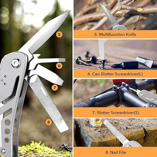 Miniatura 4 de Multiherramienta 26 en 1, multiherramientas profesionales de acero inoxidable, alicates multiherramienta, alicates de bolsillo con funda de