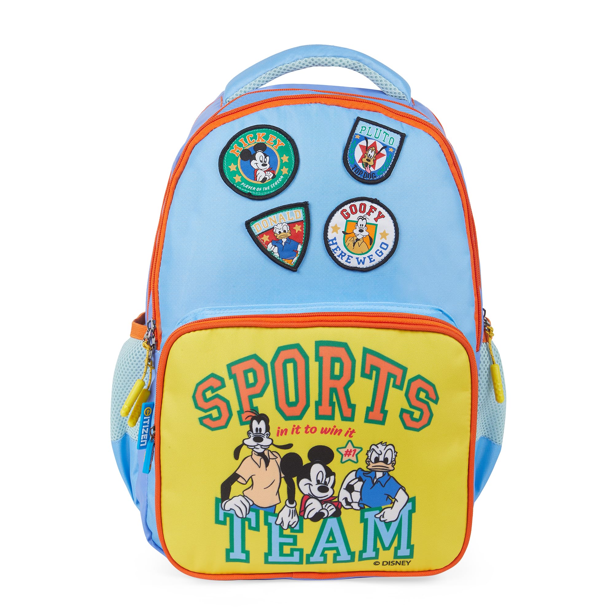 Mickey All-Star Kids School Bag | 22L Polyester 3 Spacious Compartments | Front Zipper Pocket | Dual Bottle Holders | Cushioned Back | Adjustable Padded Straps-Lightblue-image-48