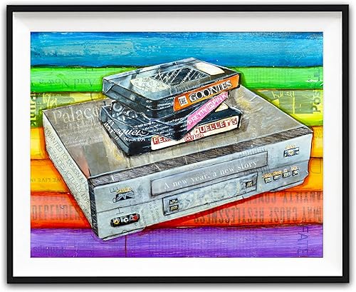 Be Kind Rewind - Impresión artística de Danny Phillips, sin marco, VCR retro con cintas Vhs, pintura de collage mixta retro vintage, todos los