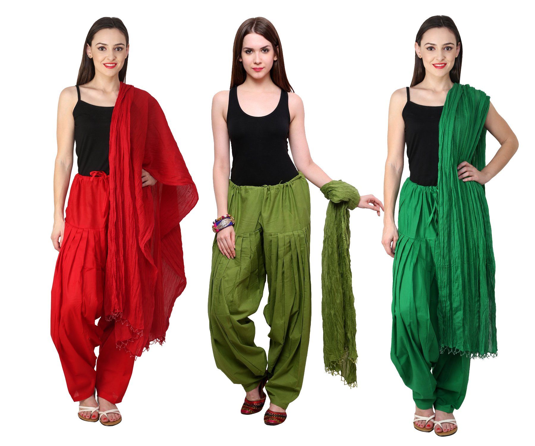 pistaa's Women Cotton Combo Of Maroon,Mehendi Green&Pak Green Best Indian Readymade Comfort Patiala Salwar Dupatta Set,Free Size-picture-13