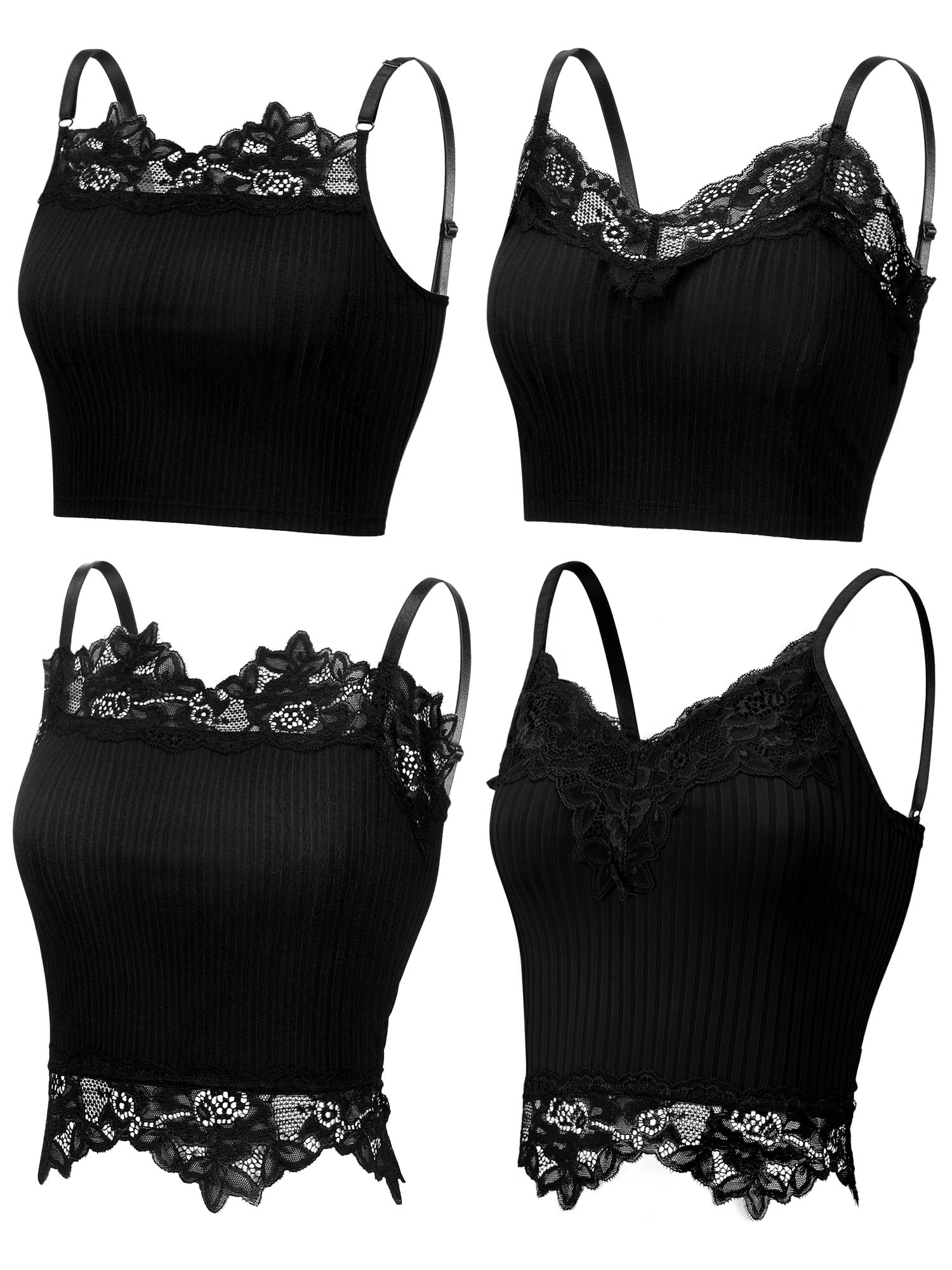 Bencailor4 Pack Black Lace Cami Women Lace Bralette Ladies Camisoles Half Camisole Bra Adjustable Spaghetti Strap Tank Top
