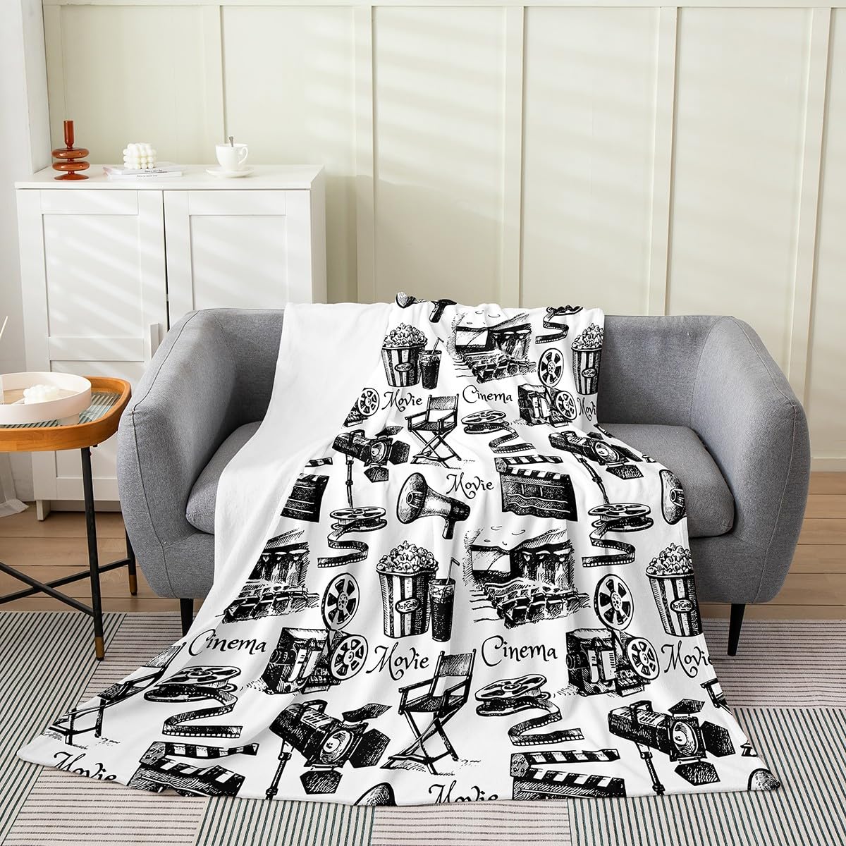 Movie Night All Season,Bed Blanket Single 50"x60" Cinema Plush Throw Blanket for Kids Movie Theater Decor Flannel Fleece Blanket Women Men Ultra Soft Decor Old Fashion Home Theater