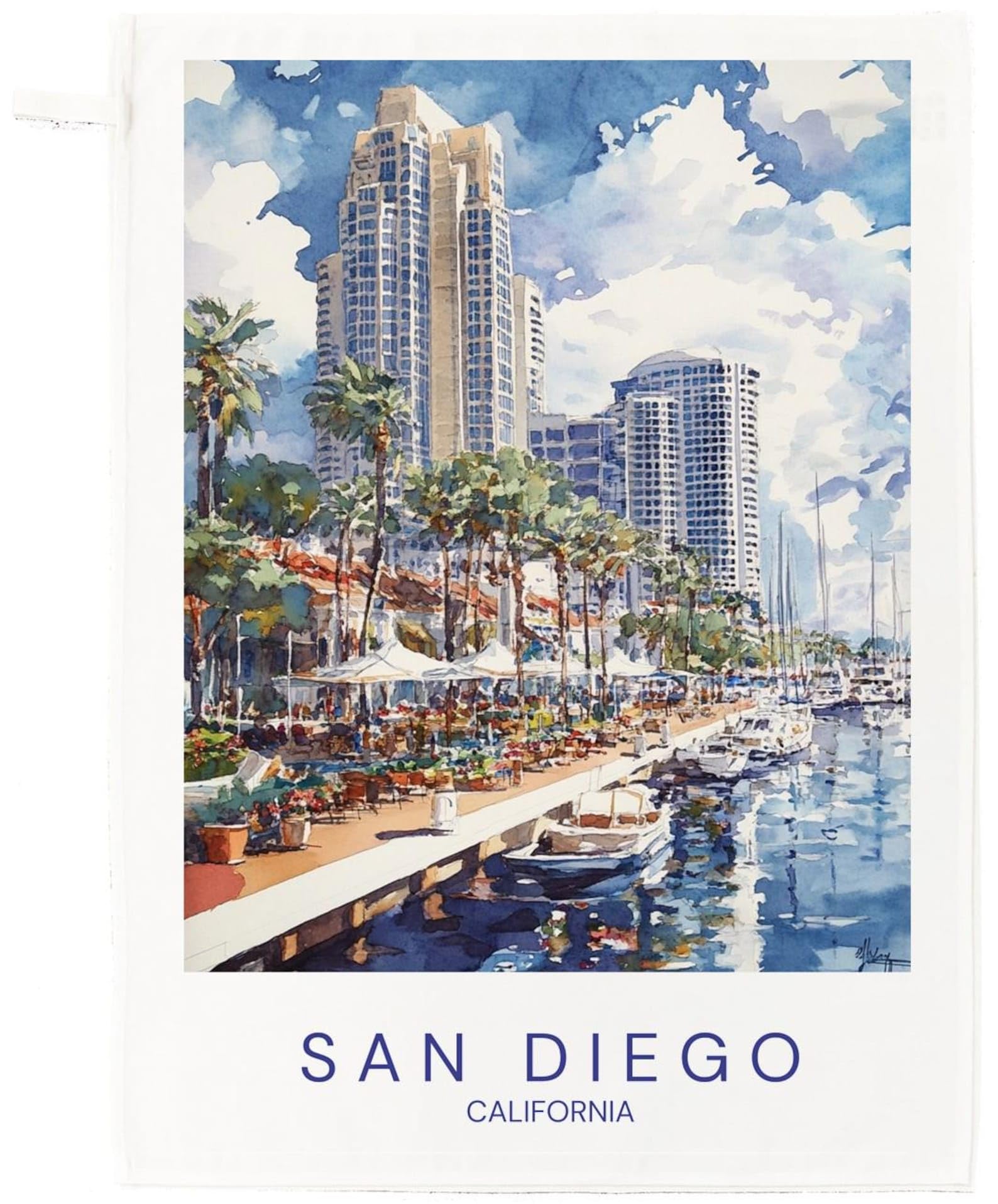 Half A Donkey White San Diego, California Large Cotton Tea Towel
