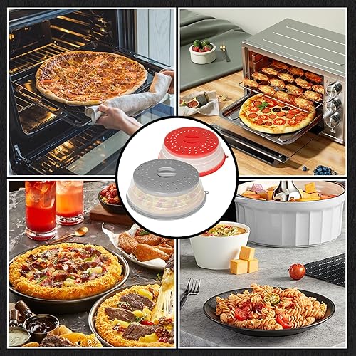 Miniatura 7 de Paquete de 2 cubiertas plegables para salpicaduras de microondas, tapa de microondas ventilada con agujero de gancho, protector de salpicaduras para