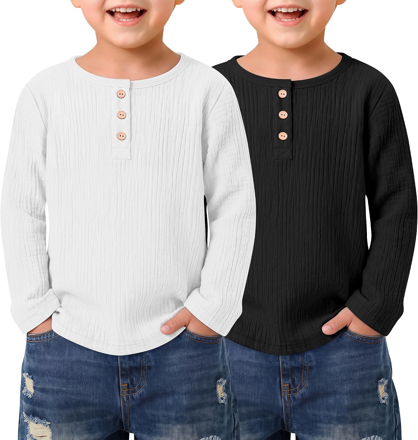 2 Pack Toddler Boys Henley Shirt Cotton Gauze Tops