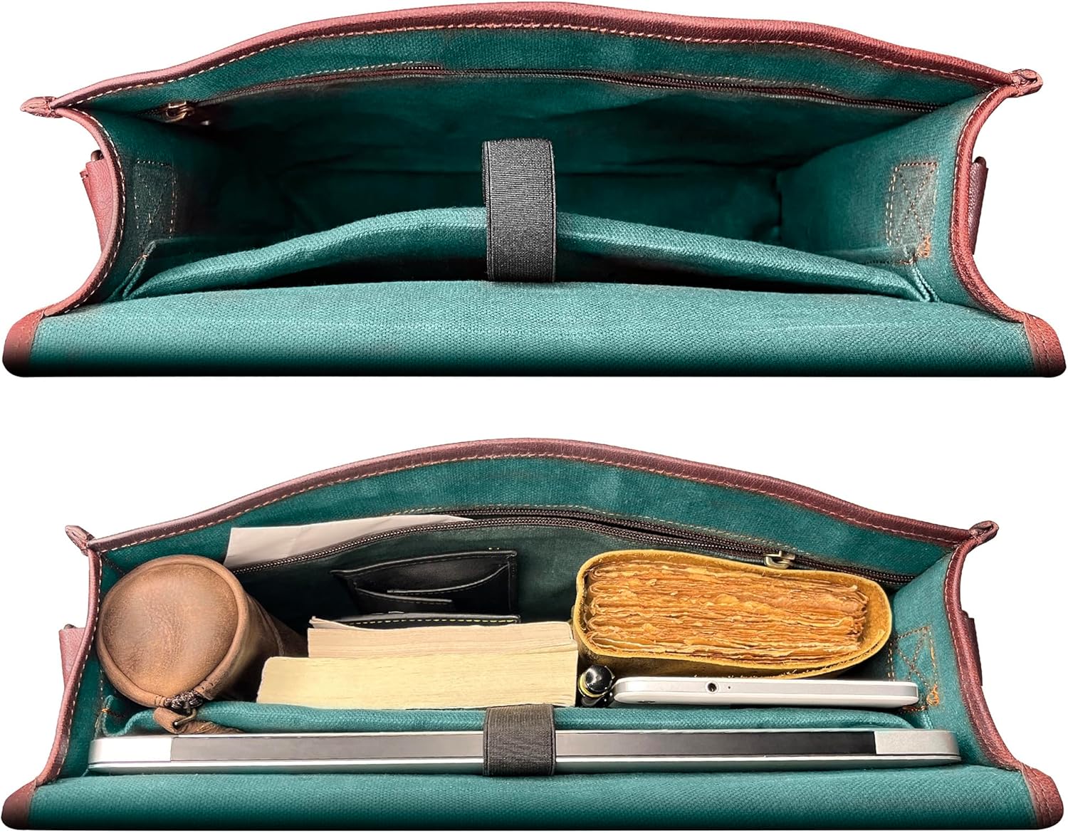 RUSTIC TOWN 14" Leather Messenger Bag for Men & Women – Full Grain Vintage Crossbody Satchel – Fits 13.3"/14" Laptop – Ideal Briefcase for Work, Travel & College – Adjustable Shoulder Strap - Image 2