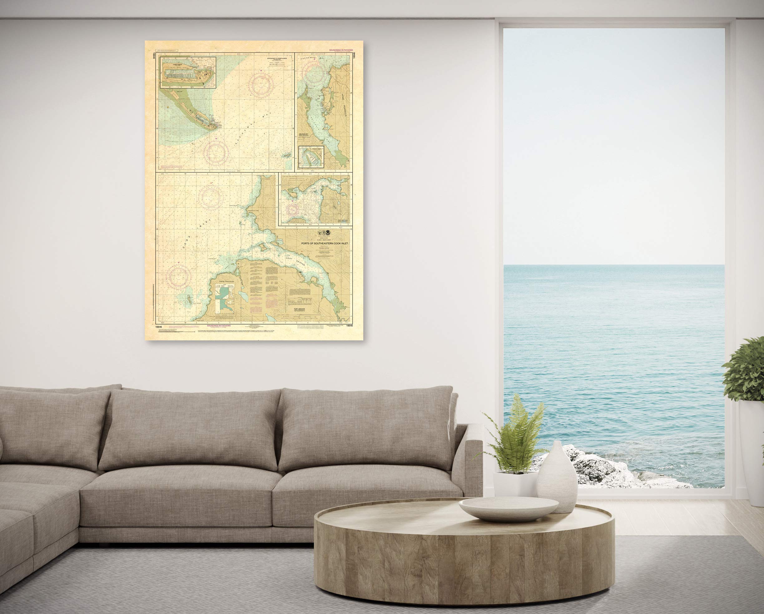 Paradise Cay Publications, Inc. Antiqued NOAA Chart 16646: Ports of Southeastern Cook Inlet Port Chatham