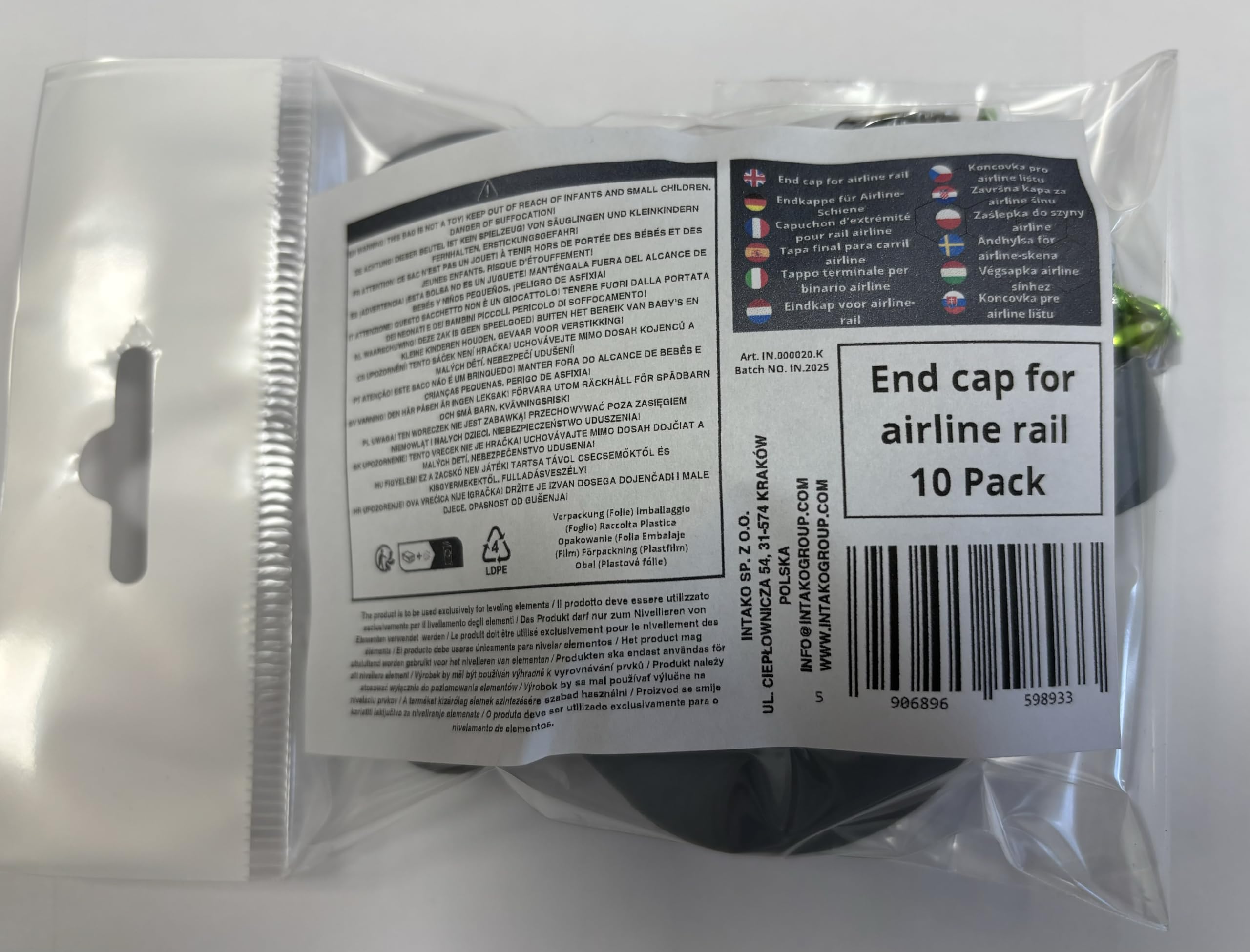 INTAKO Zaślepka Listwy Airline 50mm (10 Sztuk) – szara plastikowa końcówka mocująca