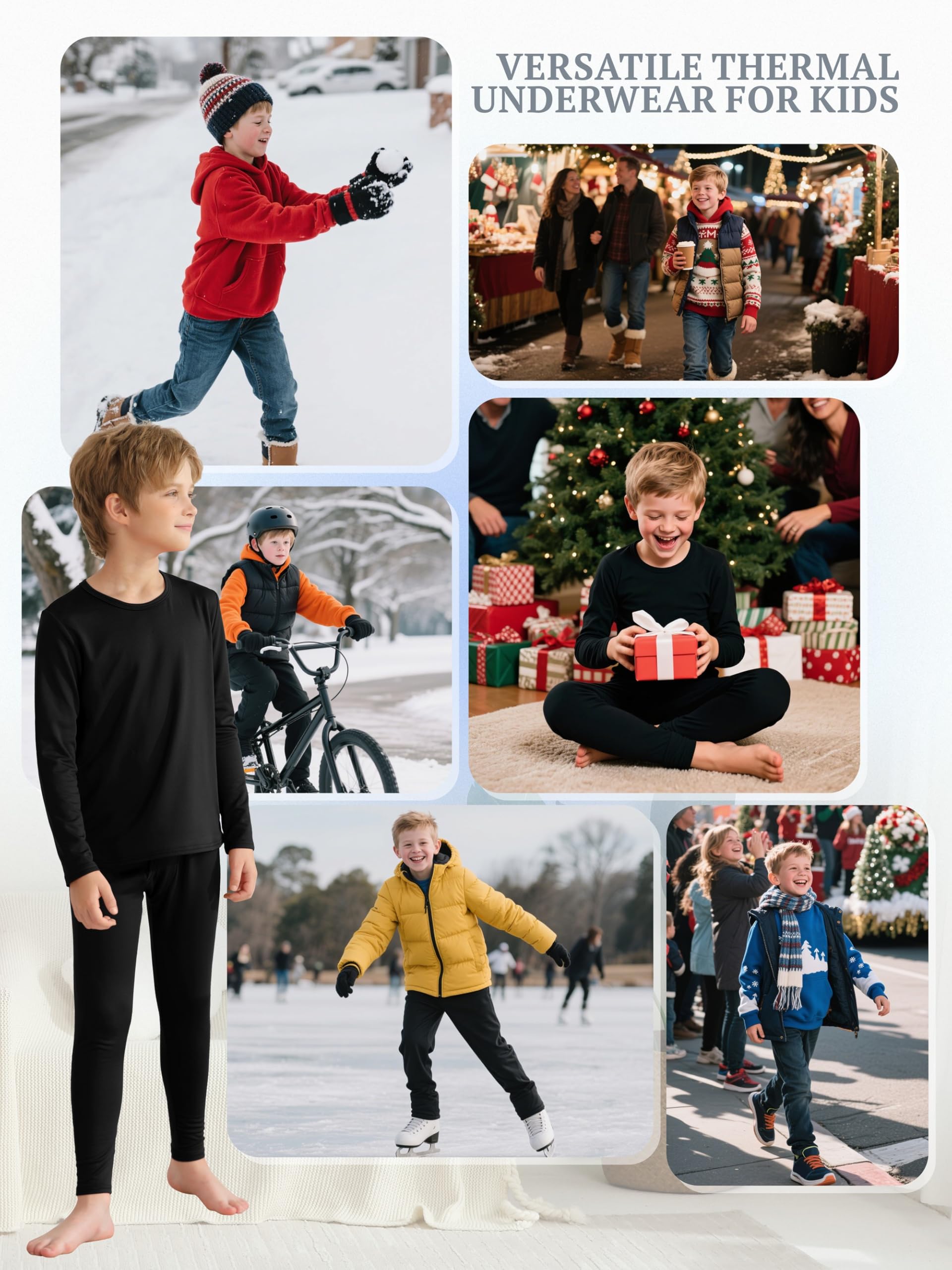 VZV 3er-Set Thermounterwäsche-Set für Jungen, Thermounterwäsche-Set, lange Unterhose für Jungen, mit Fleece gefüttert, Basisschicht für Skifahren, kaltes Wetter