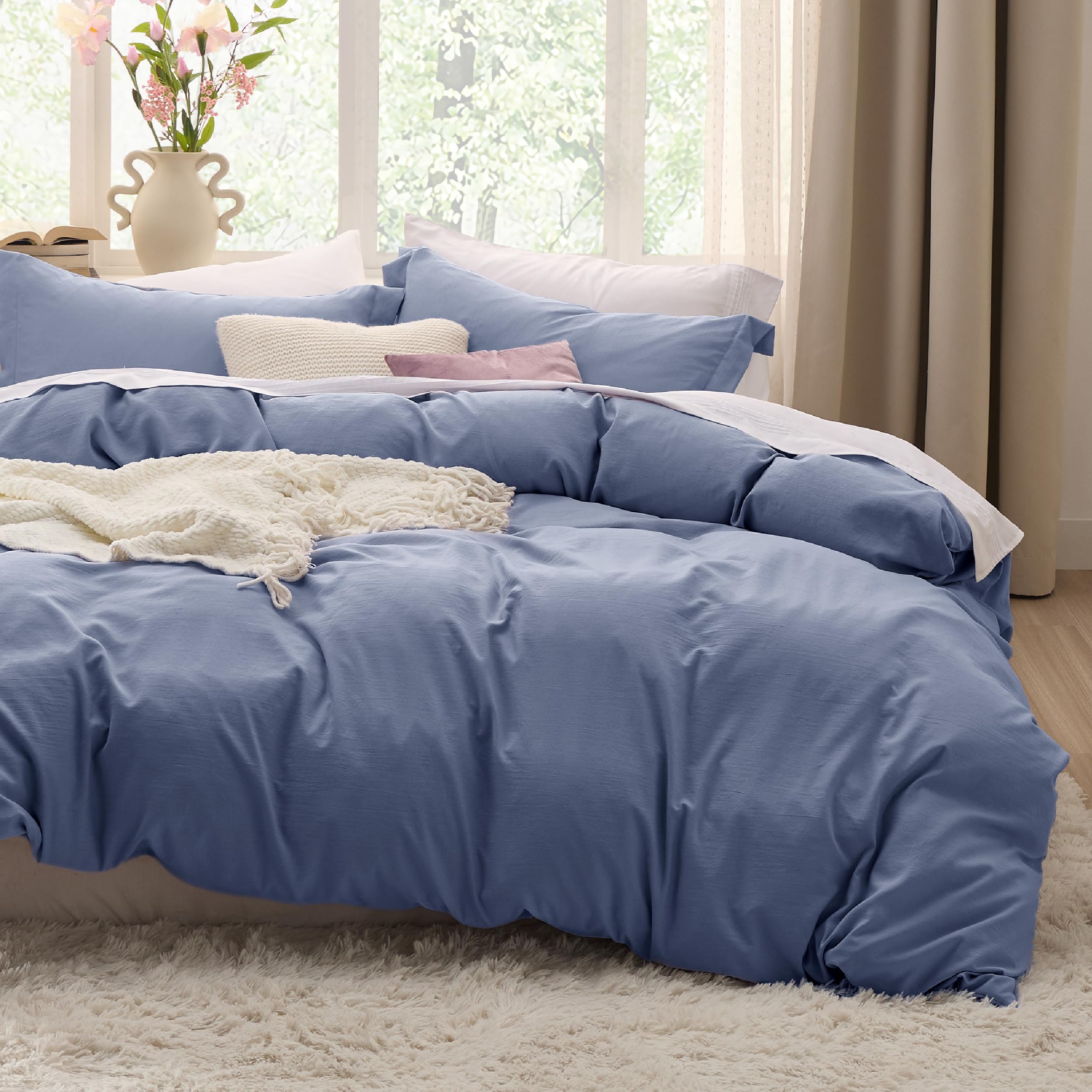 Photo 1 of Bedsure Slate Blue Duvet Cover Queen Size - 3 Pieces Prewashed Extra Soft Bedding Set, Includes 1 Duvet Cover 90x90 Inches with Zipper Closure & 2 Pillow Shams, Comforter Not Included