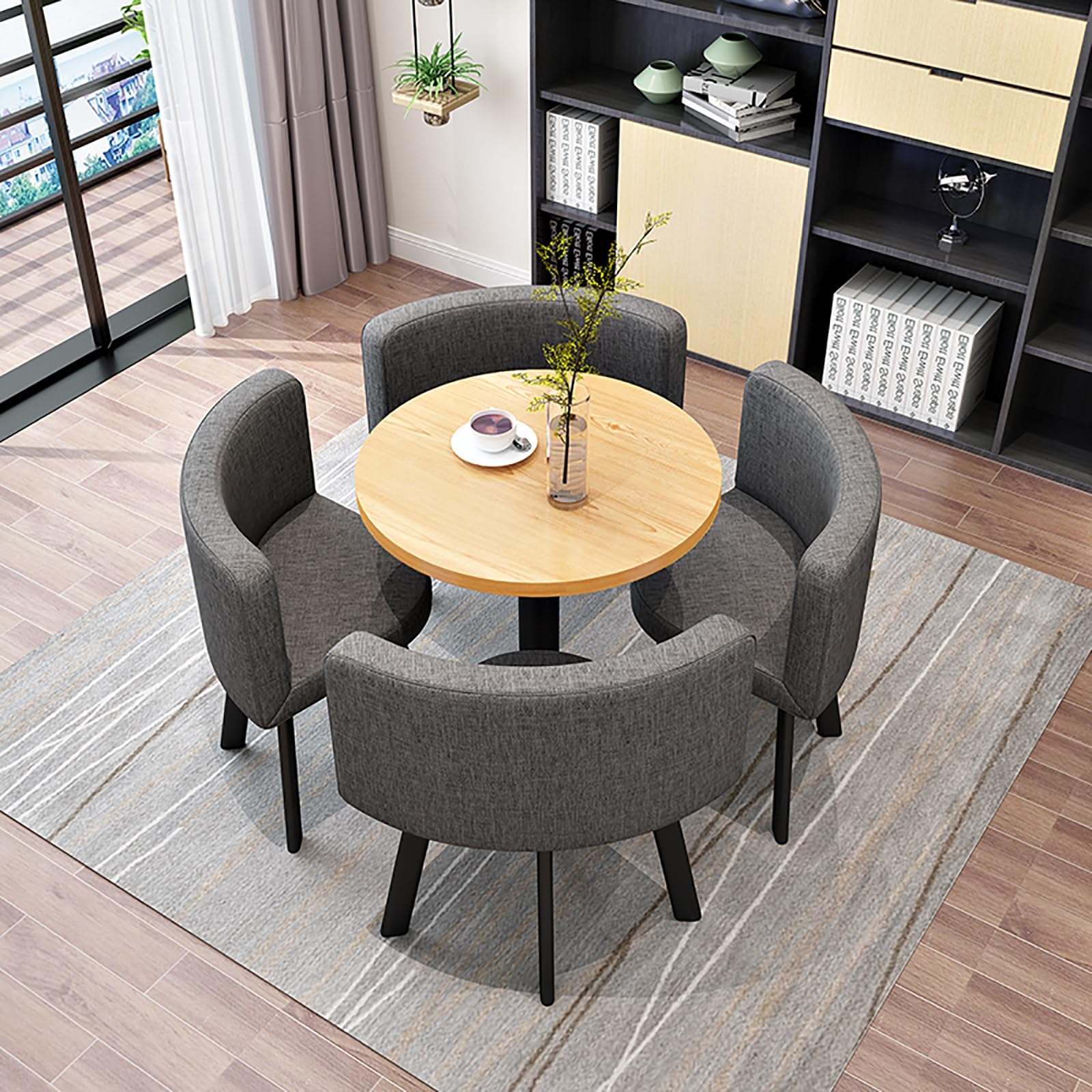 Round Dining Table Set for 4 with Marble Top and Chairs Office Reception Desk and Chair Set Suitable for Lounge Living Room Modern Furniture Dining Set,Gray 1-Circle-Fabric