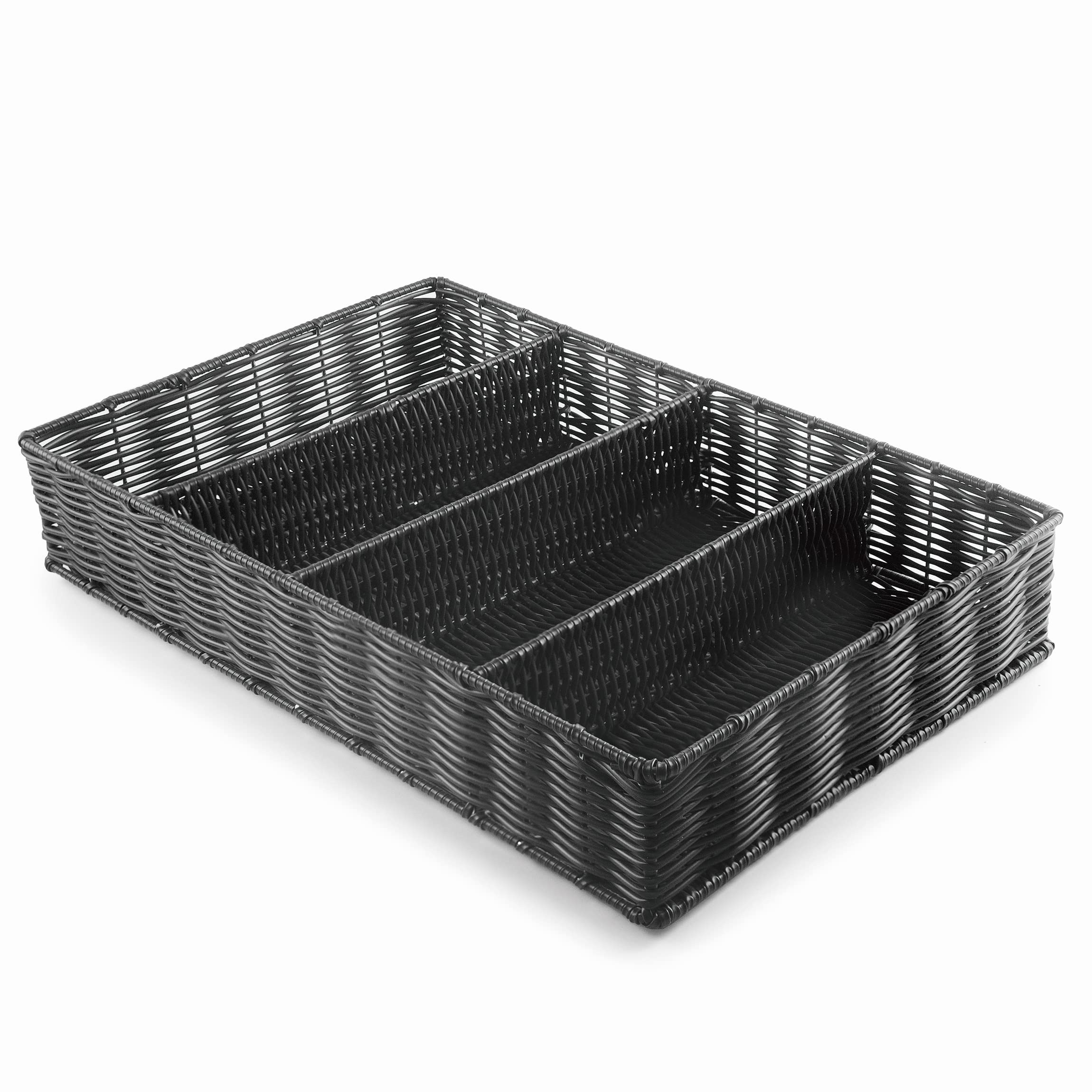 Lacor - 63484 - Cutlery Box Rattan Polypropylene GN 1/1, 100% BPA Free, Reinforced Chrome Frame, Dishwasher Safe, 53 x 32.5 x 9 cm, Black