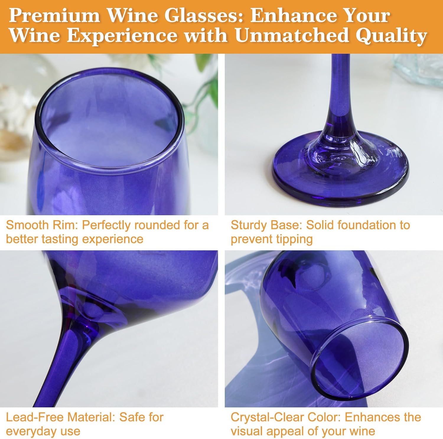 GLAZVIA Purple Wine Glasses Set of 6, 12oz Stemmed Crystal Glasses, Thick & Colored, Dishwasher Safe Stemware for Red or White, Gift for Party, Holiday, Anniversary, Restaurant, Home Bar, Daily Use - Image 3