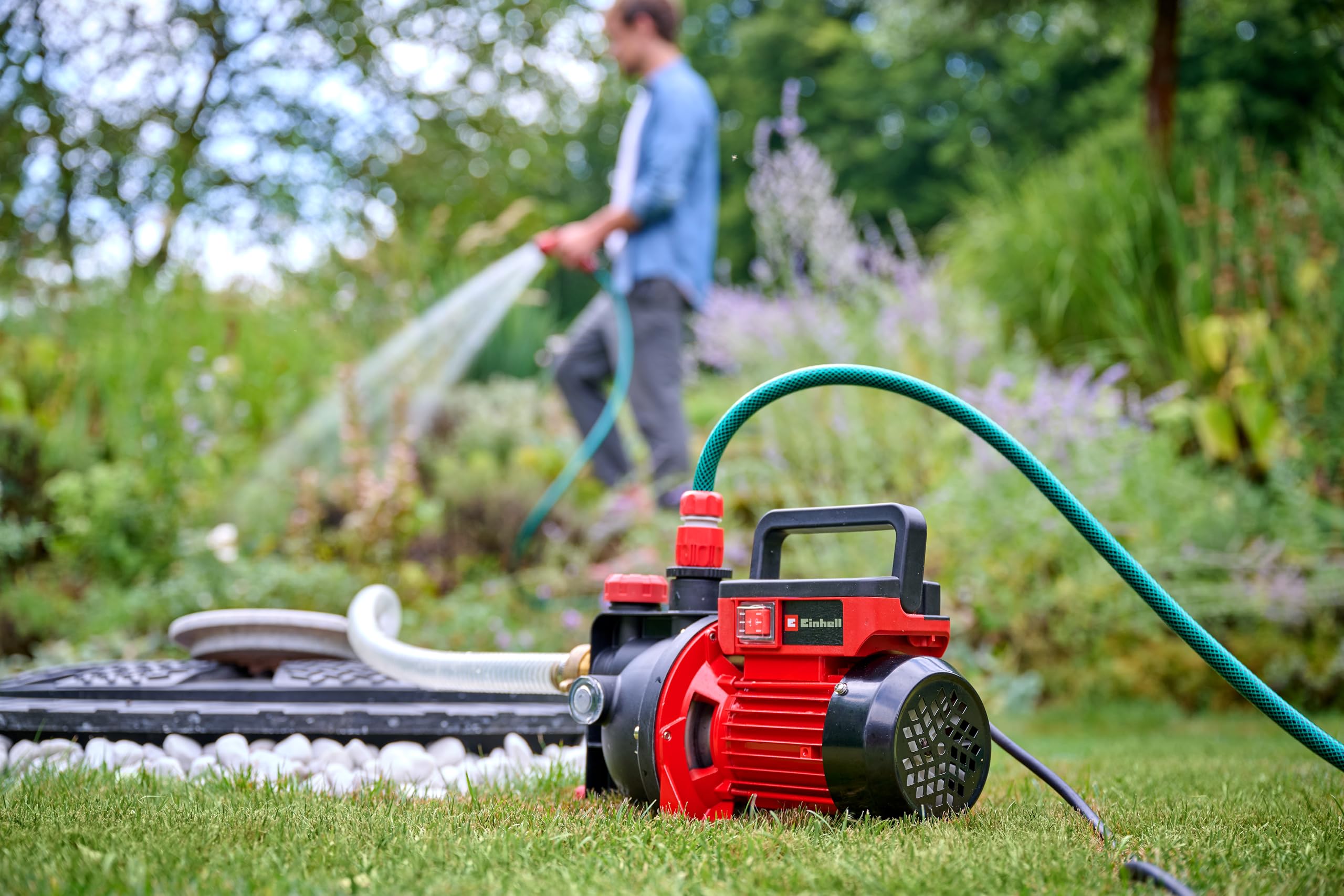 Einhell Pompa da giardino GC-GP 6050 ECO PLUS (portata max. 5000 l/h, prevalenza max. 40 m, tecnologia ECO PLUS, vite di scarico dell'acqua, adattatore universale 33,3 mm incluso)