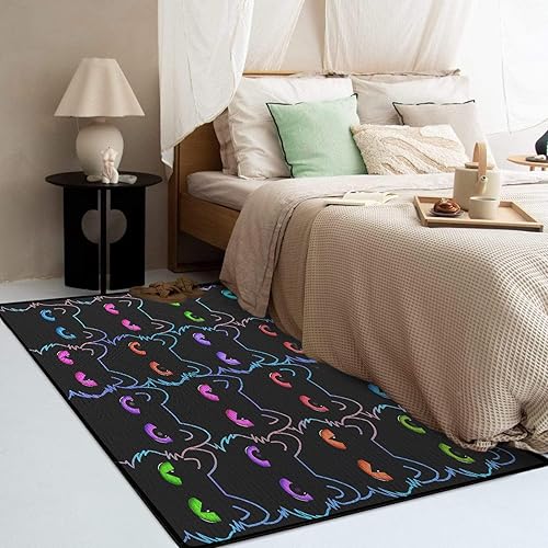 Miniatura 7 de Sunnycitron Alfombras de Área de Gato Negro Lindo Alfombra de Juego para Decoración de Habitación de Niños y Niñas Alfombra de Habitación de