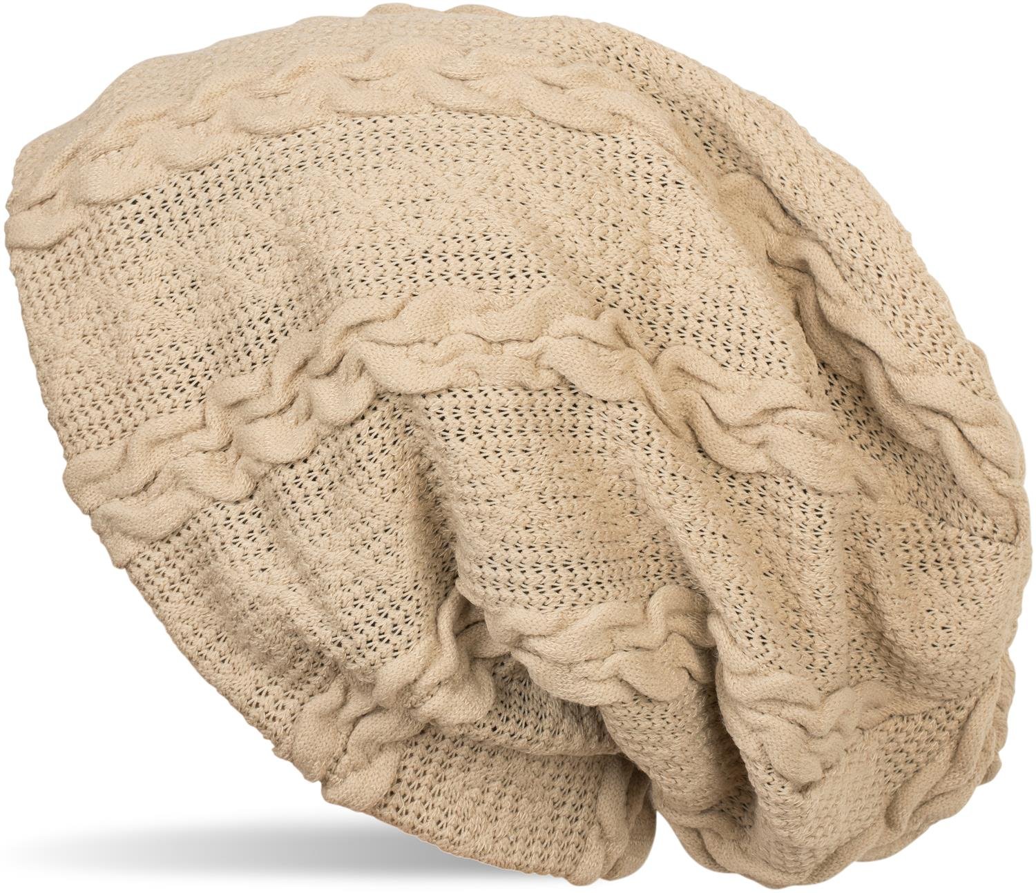 styleBREAKER Warm fine-Knit Beanie with Plait Pattern and Fleece Lining, Slouch Long Beanie, Unisex 04024131, Color:Beige