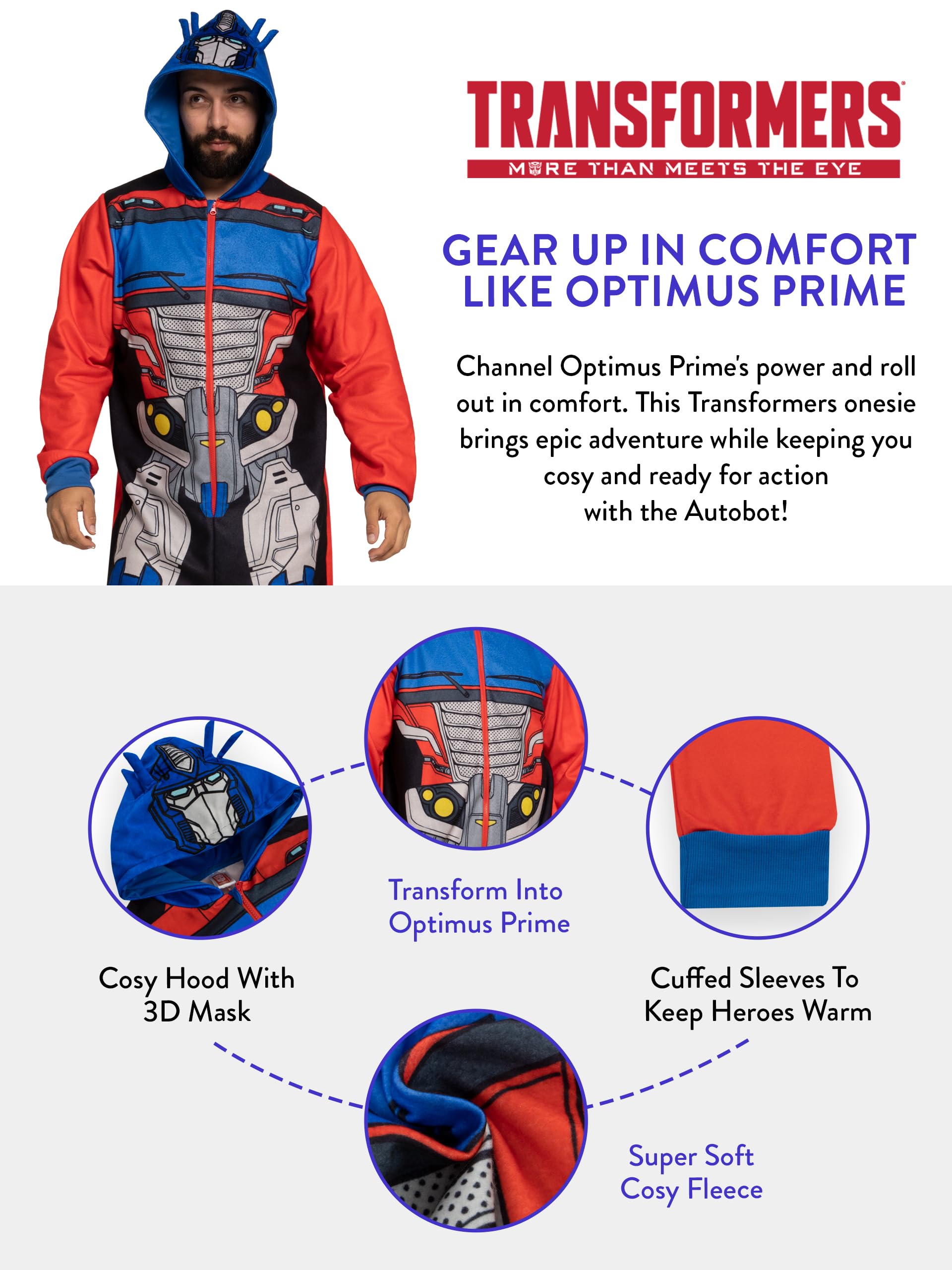 Transformers Barboteuse pour Hommes | Pyjama Combinaison pour Hommes | Surpyjama Optimus Prime | Autobots Adulte Onesie | Vêtements de Nuit en Polaire pour Hommes