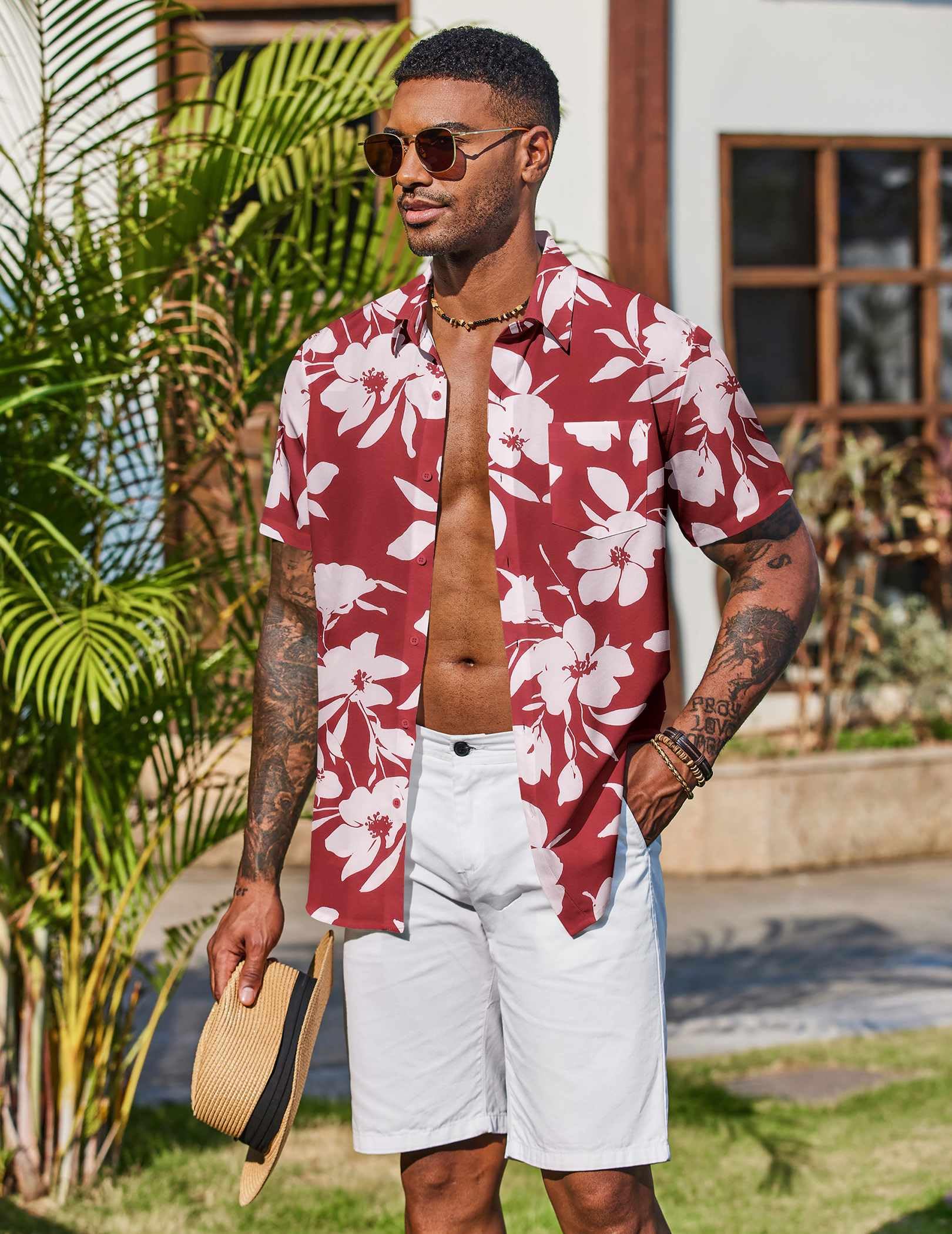 COOFANDY Chemise hawaïenne à manches courtes pour homme - Chemise d'été boutonnée pour vacances tropicales - Chemises Aloha avec poche