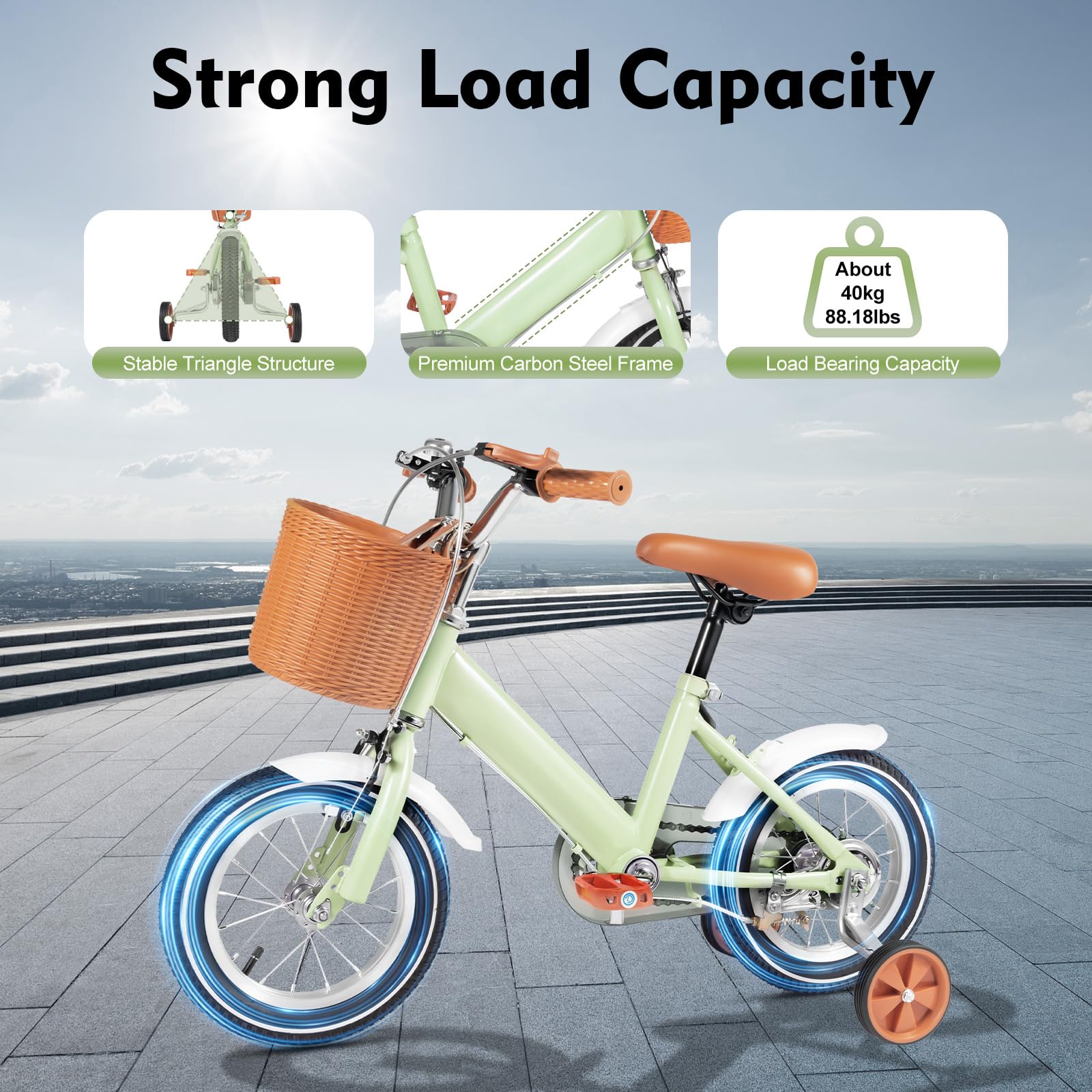 Vélo pour enfant de 30,5 cm - Pour garçons et filles de 2 à 5 ans - Siège réglable en hauteur - Guidon - Roues stabilisatrices - Panier d'entraînement sûr pour enfants