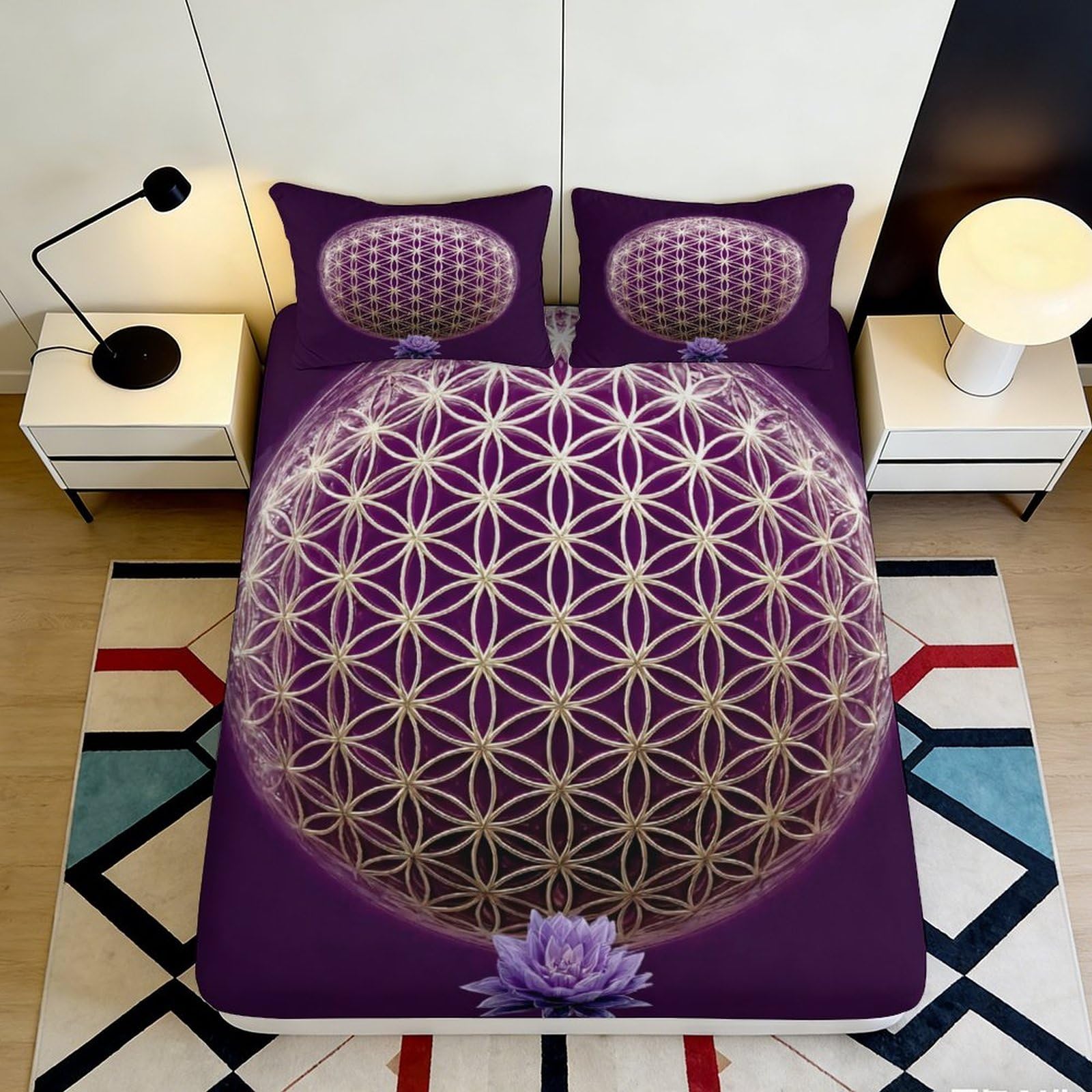 Kzqjxnhpcr Style-8 3D Printed Mandala Fitted Sheet Microfiber Deep Pocket Non-Slip Mandala Mattress Fitted Cover For Home Bedding Bedroom 90X200x25cm 90X200x25cm