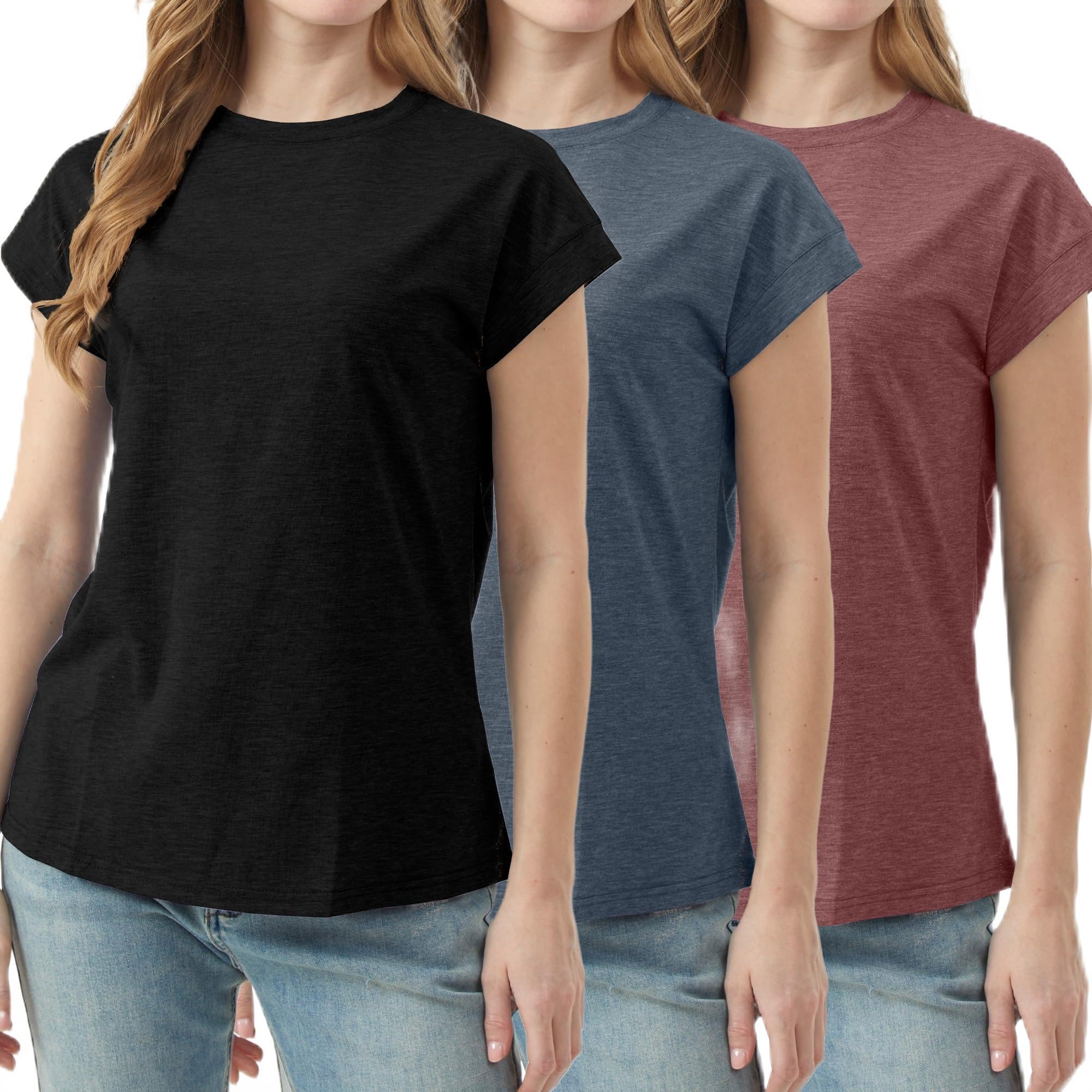 3 Pack Basic Short Sleeve T Shirts for Women-Plain Crew Neck Tops Loose Fit Casual Summer Outfit 2026