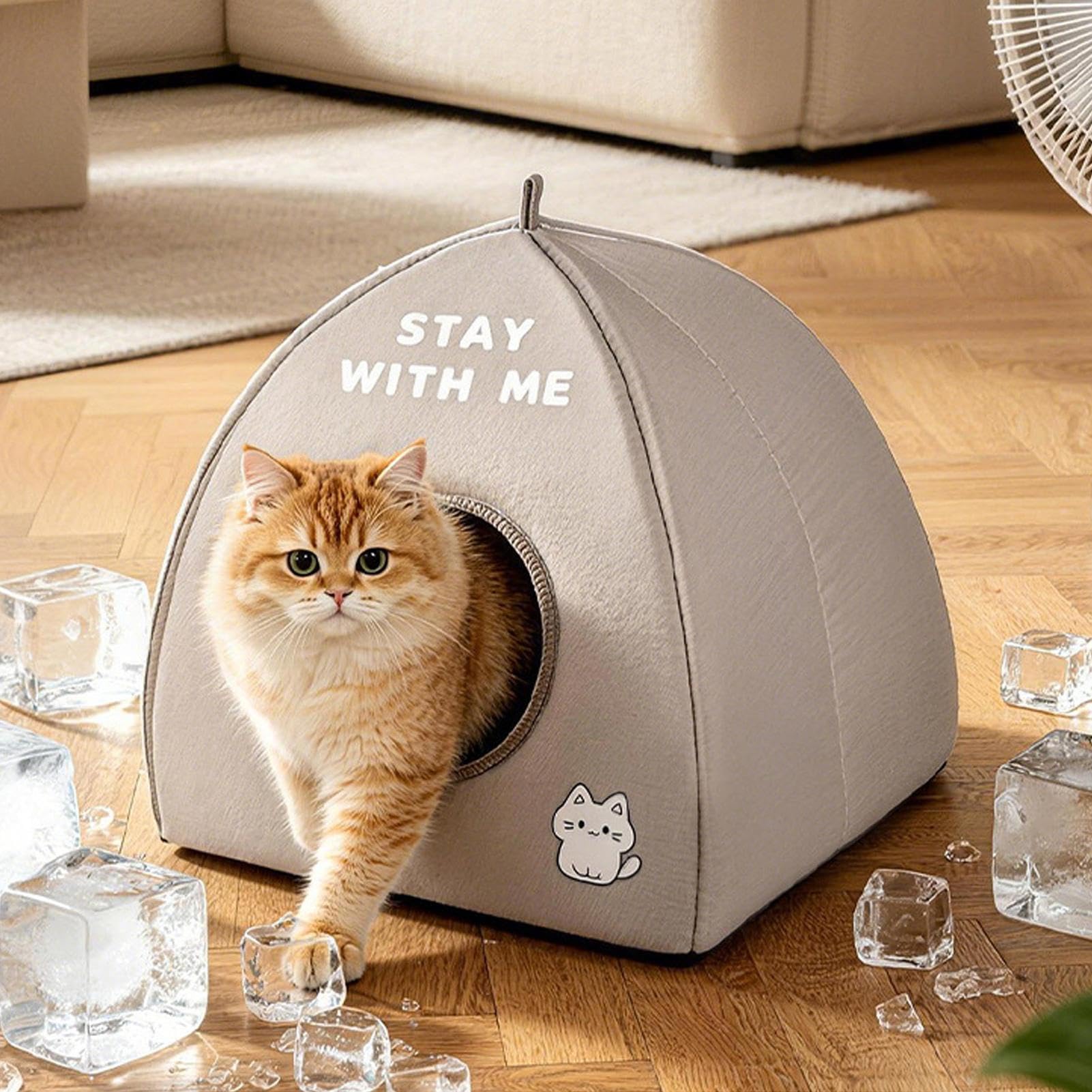 Cooling Cat House, Cool Kitten Shelter with Insulated Foil Lining Cooling Dog House Outdoor Portable Style, for Apartment Home Office Bedroom Living Room Study Patio Daily Comfort Use
