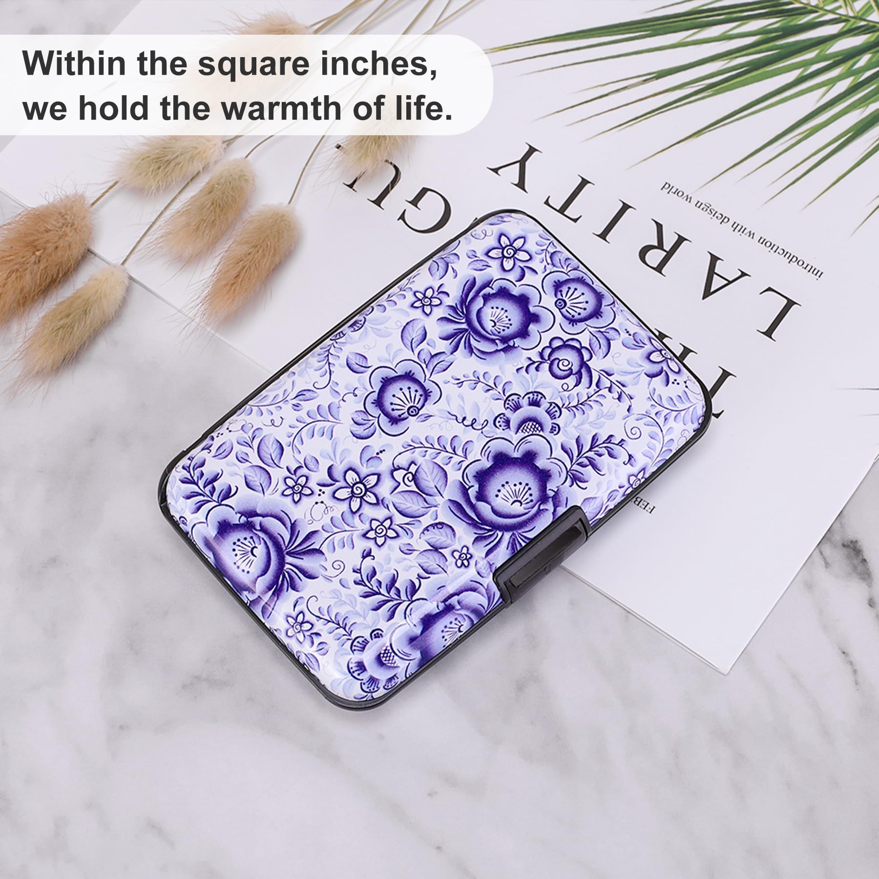 Elfish Mini RFID Aluminum Wallet Credit Cards Holder Business Card Case Metal ID Case for Men Women (Camellia) 4