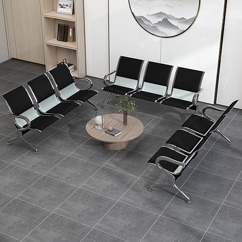 3-Seat Comfortable Reception Chairs, Waiting Room Bench with Metal Frame, PU Leather Lobby Reception Chairs with Armrests for Bank, Office, Airport