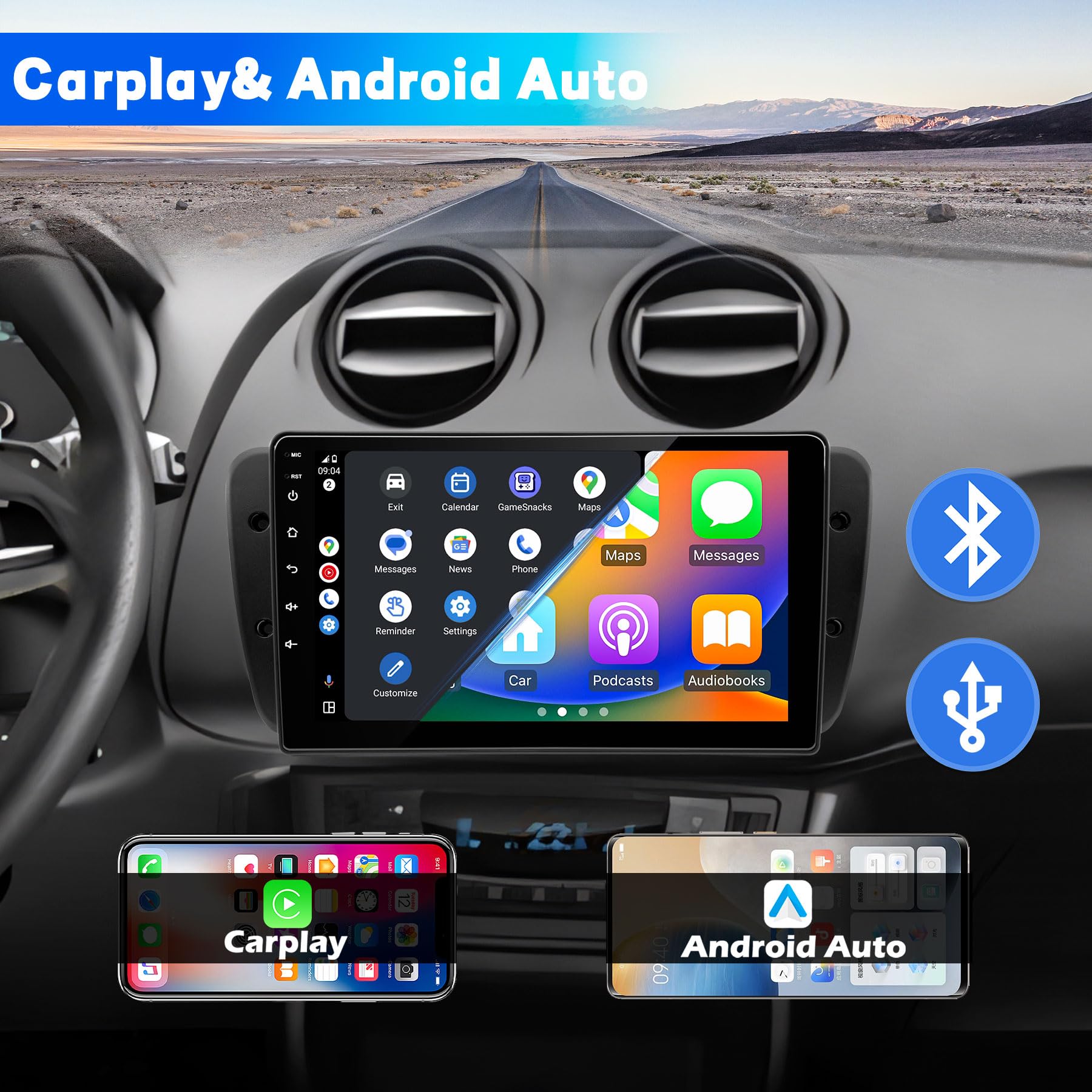 Autoradio für Seat Ibiza 6J 2009 2010 2011 2012 2013, Android 12 GPS FM 2+64G, 9 Zoll Touchscreen, Unterstützt Navigation Carplay Android Auto Bluetooth 5.0 WiFi Stimmenkontrolle Radio