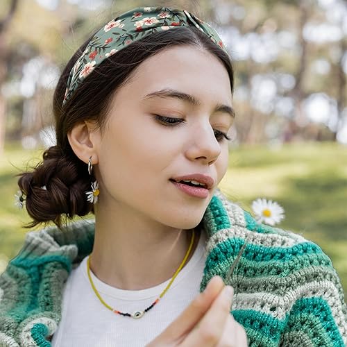 Miniatura 8 de 3 diademas florales anudadas de gasa, bohemias, trenzadas, anchas para el cabello, para mujeres y niñas, elásticas y antideslizantes, talla única