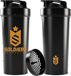 Coqueteleira Slim 600ml - Soldiers Nutrition (Preta Logo Dourado)