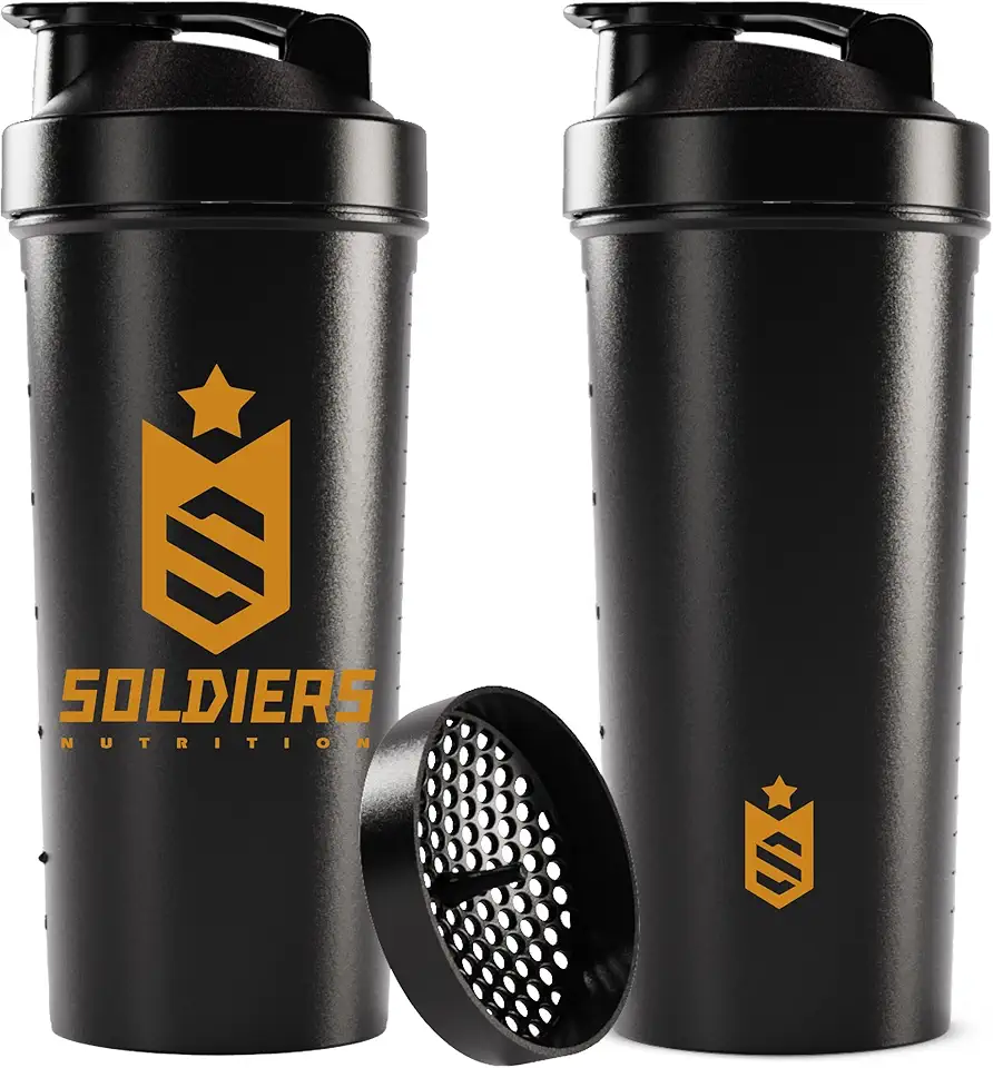 Coqueteleira Slim 600ml - Soldiers Nutrition (Preta Logo Dourado)