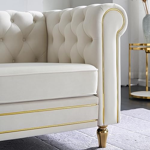 Miniatura 6 de Homtique 84" Modern Sofa Couch for Living Room, 3 Seater Couch Comfy Velvet Sofa Button Tufted Rolled Arms and Gold Legs, Chesterfield for Home